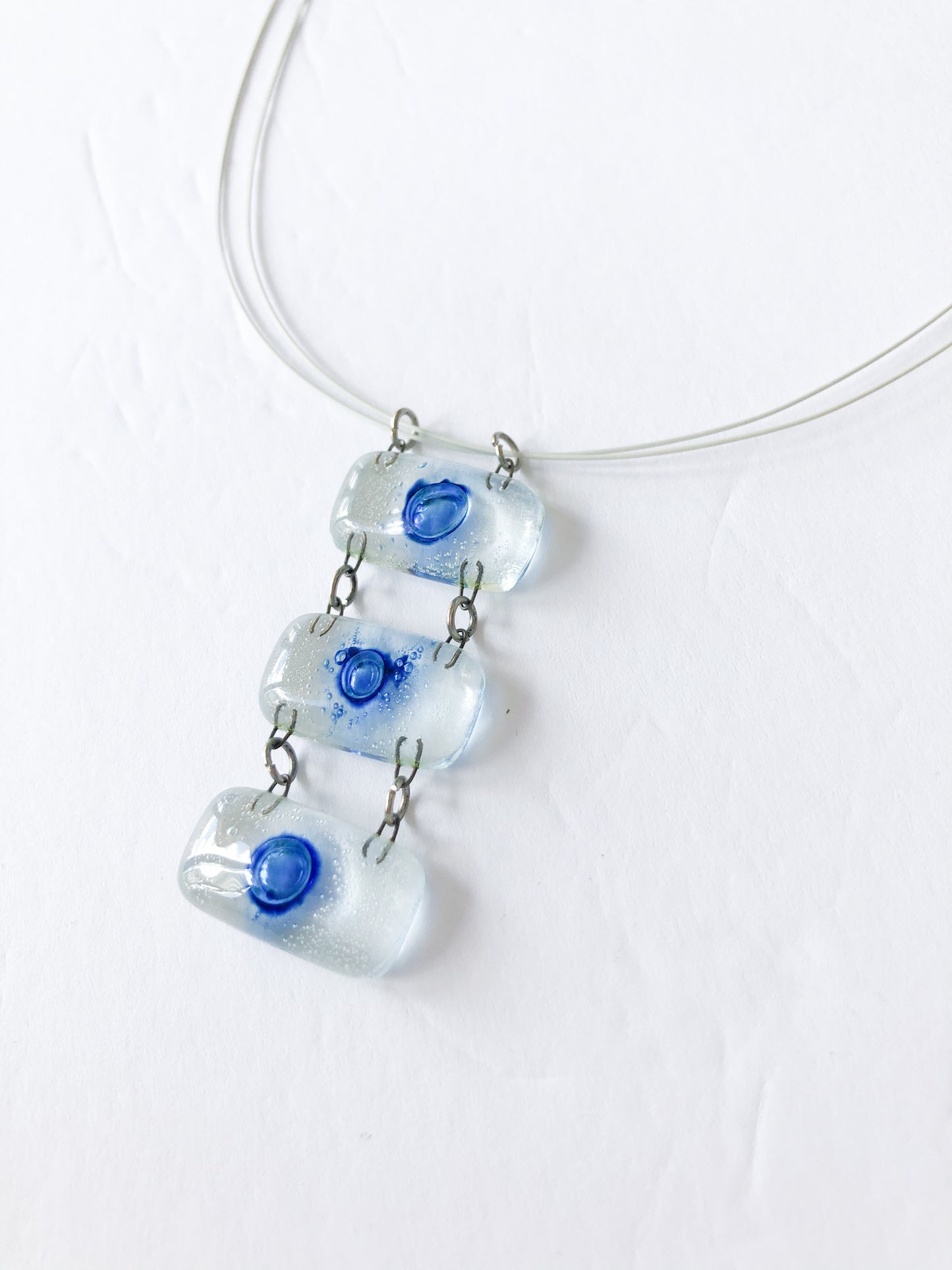 Calgary Artisan Made White Wire Glass Trio Necklace