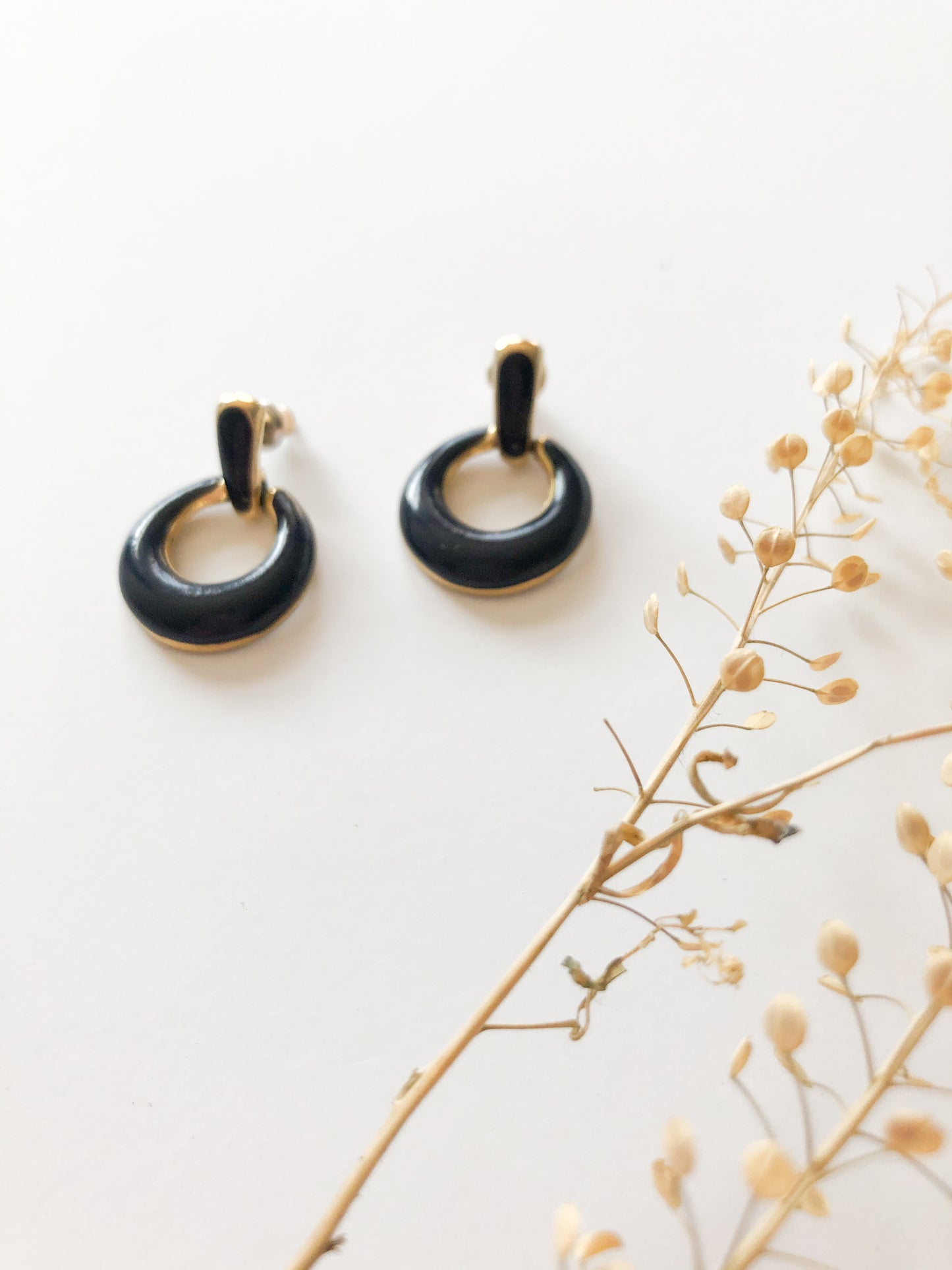 Navy and Gold Bar Drop Hoop Earrings