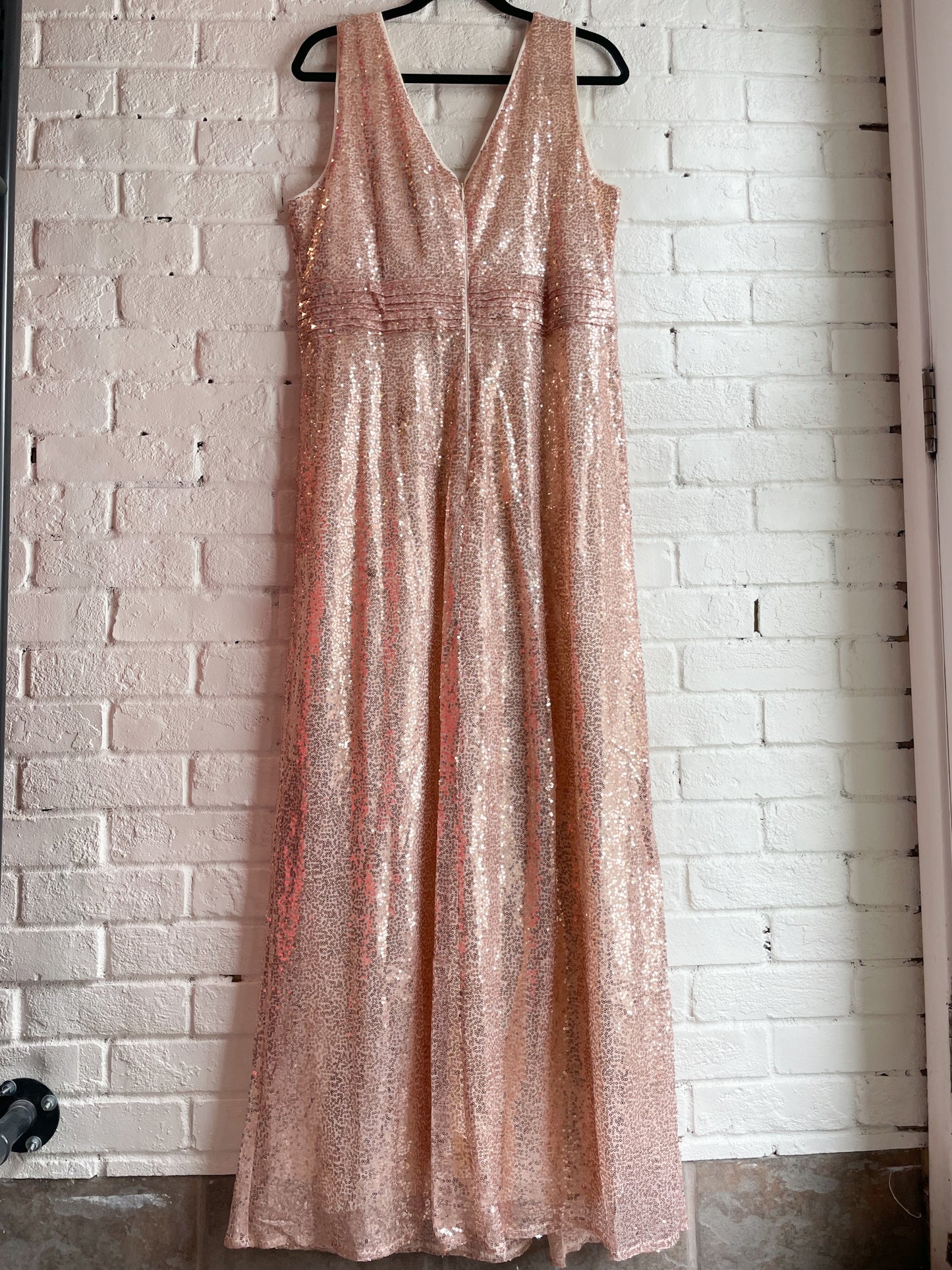 Kate Kasin Rose Gold Sequin Maxi Gown Dress NWT - Large