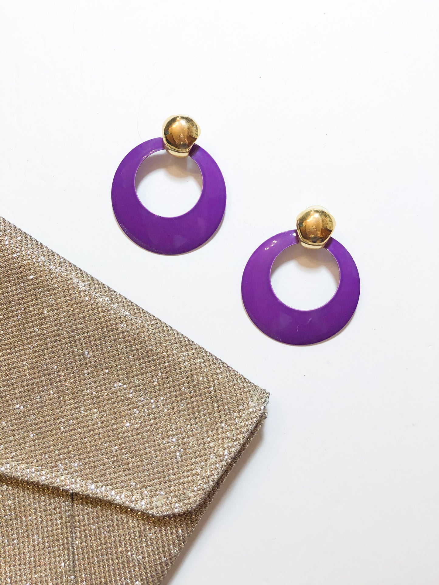 Tulum Vintage Purple and Gold Hoop Glam Earrings