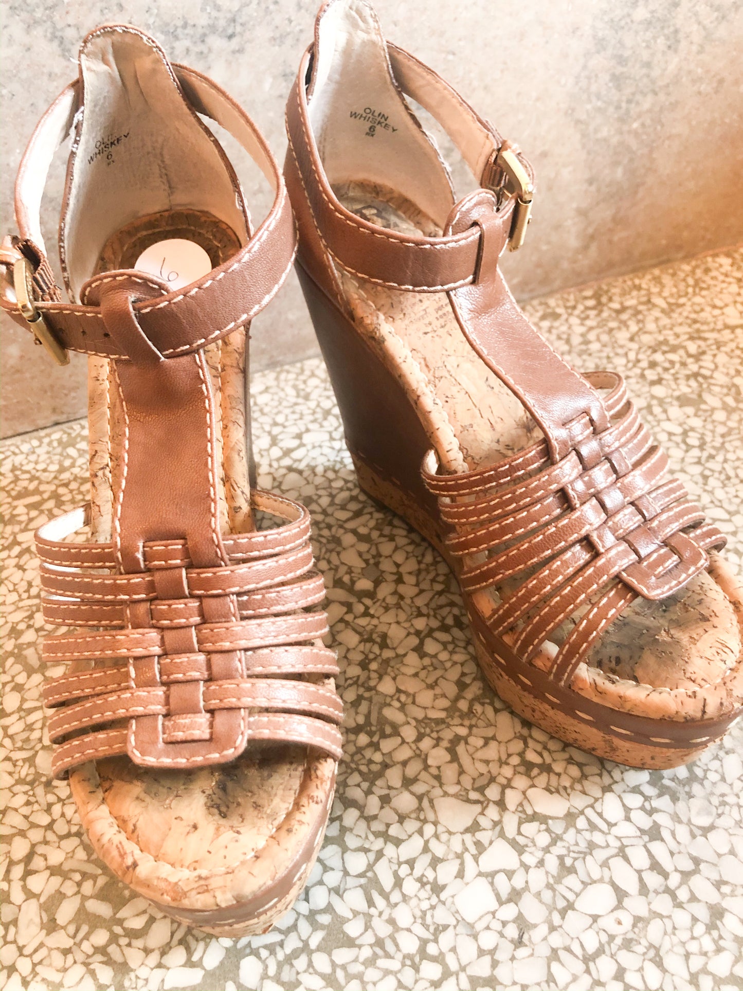 MRKT Brown Cork Leather Platform Wedge Sandals - Le Prix Fashion & Consulting