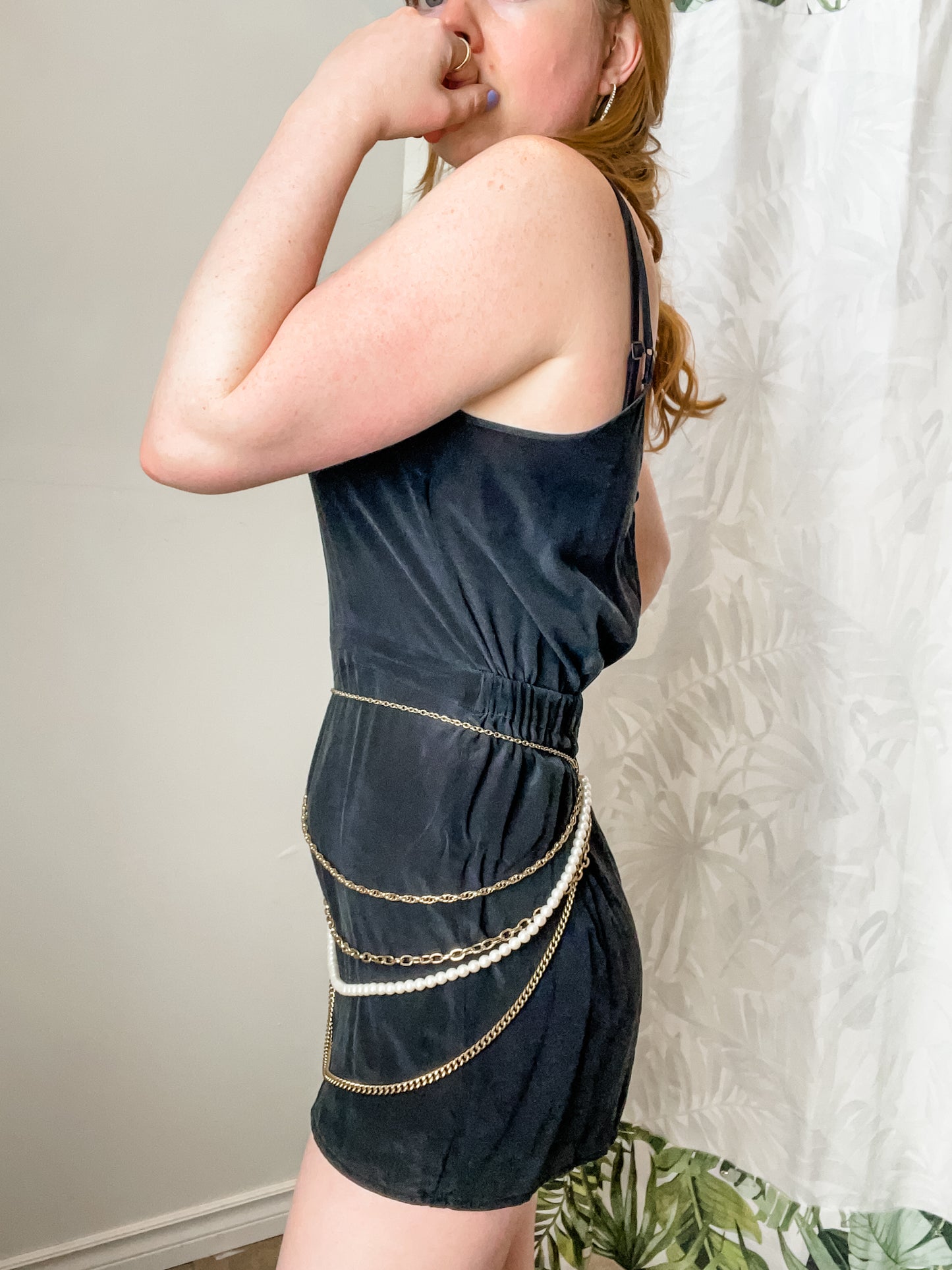 Faux Pearl Gold Chain Layered Long Necklace / Body Chain