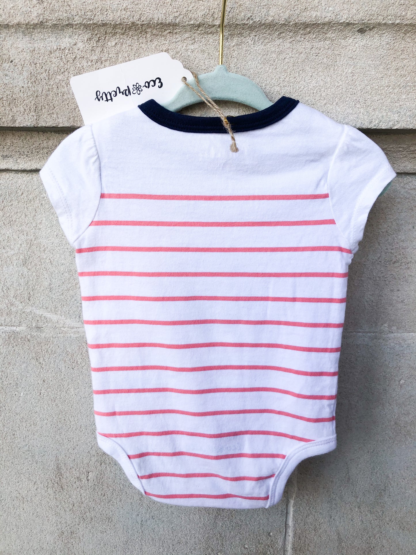Compass Pink Stripe Baby Bodysuit Upcycled by Eco Pretty - 3 Months
