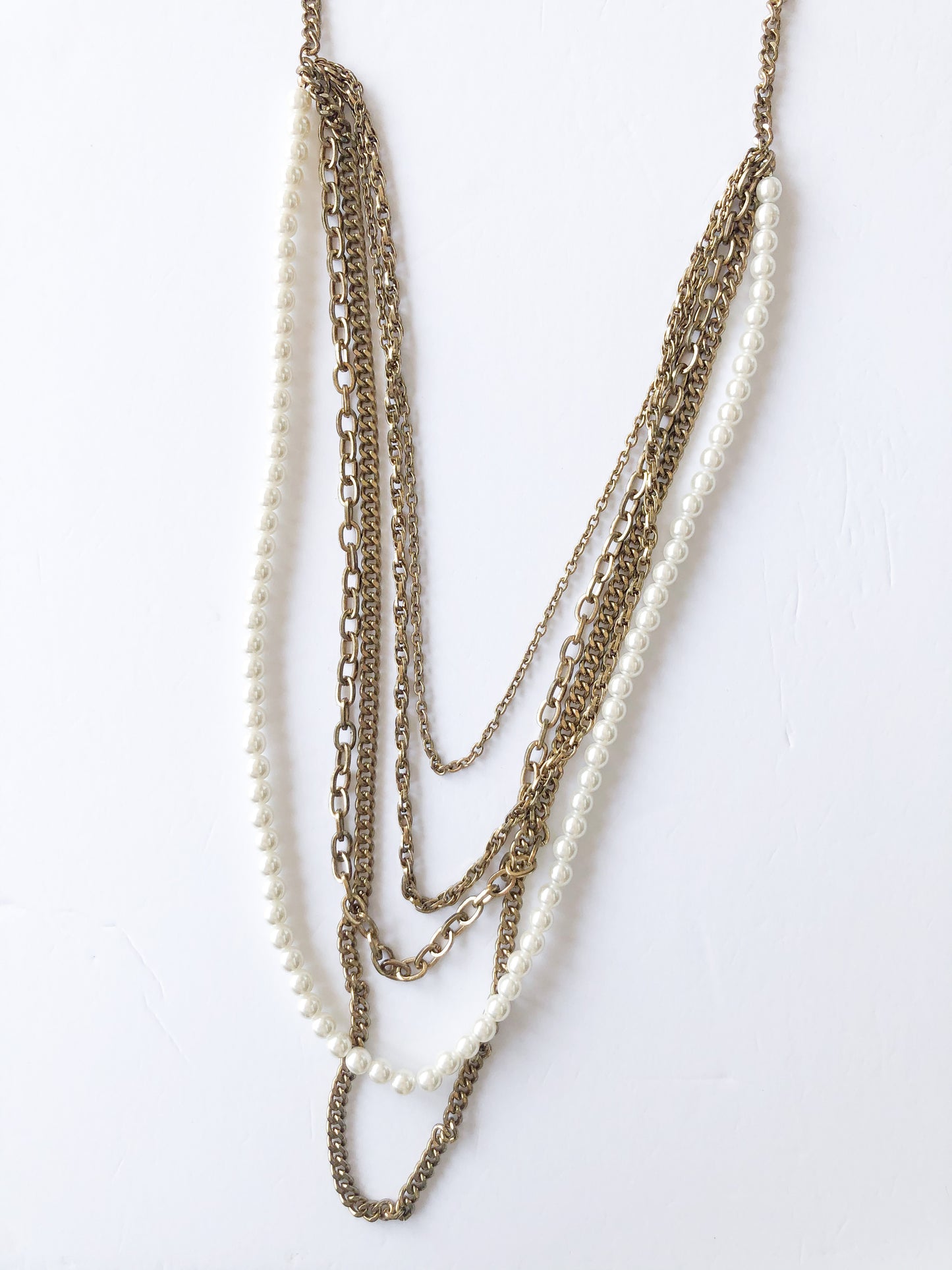 Faux Pearl Gold Chain Layered Long Necklace / Body Chain