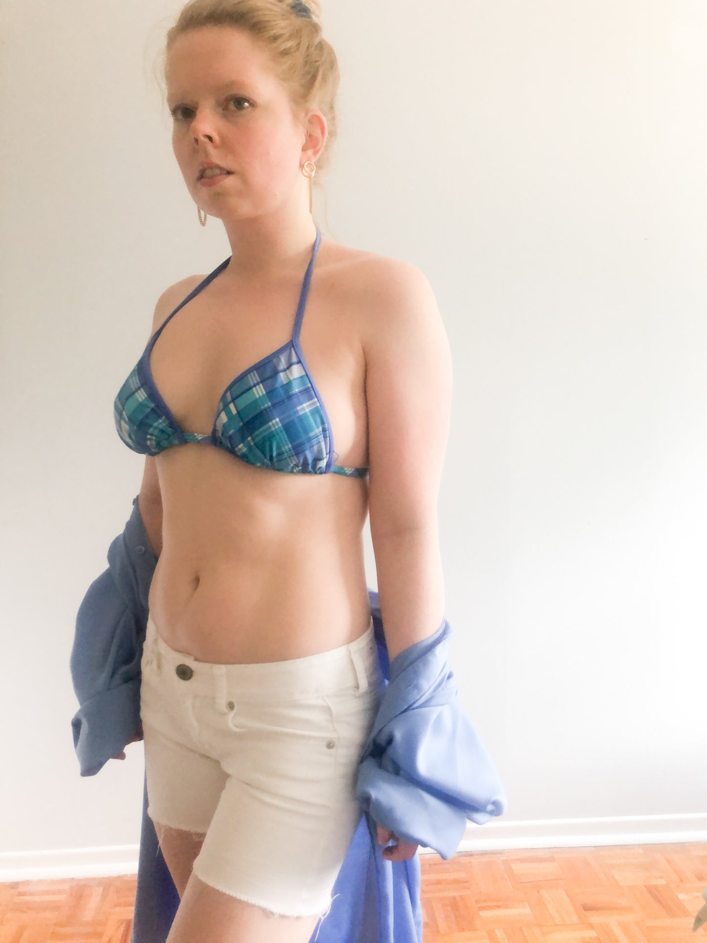 Krista Blue Plaid Bikini Top - M/L