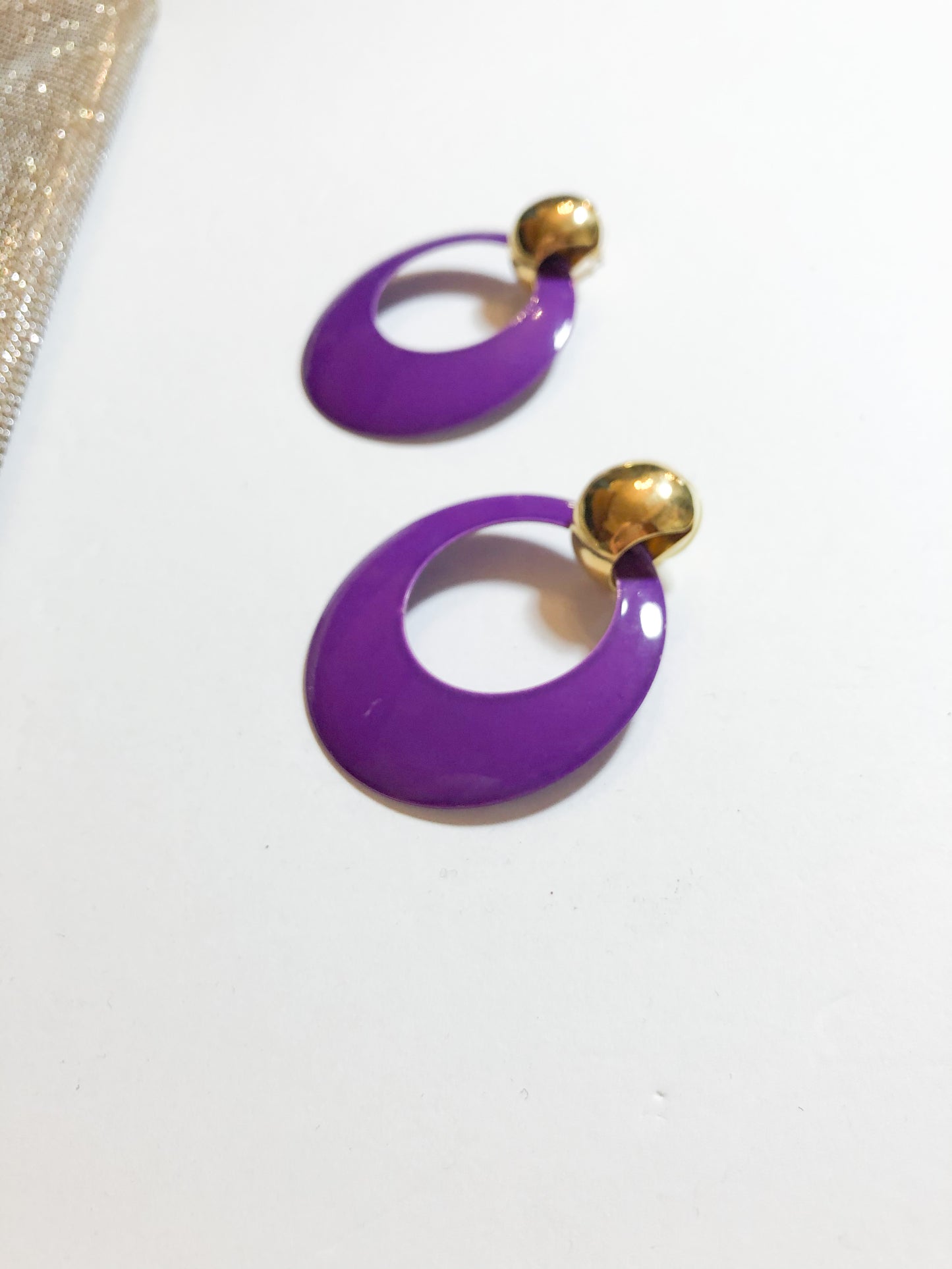 Tulum Vintage Purple and Gold Hoop Glam Earrings