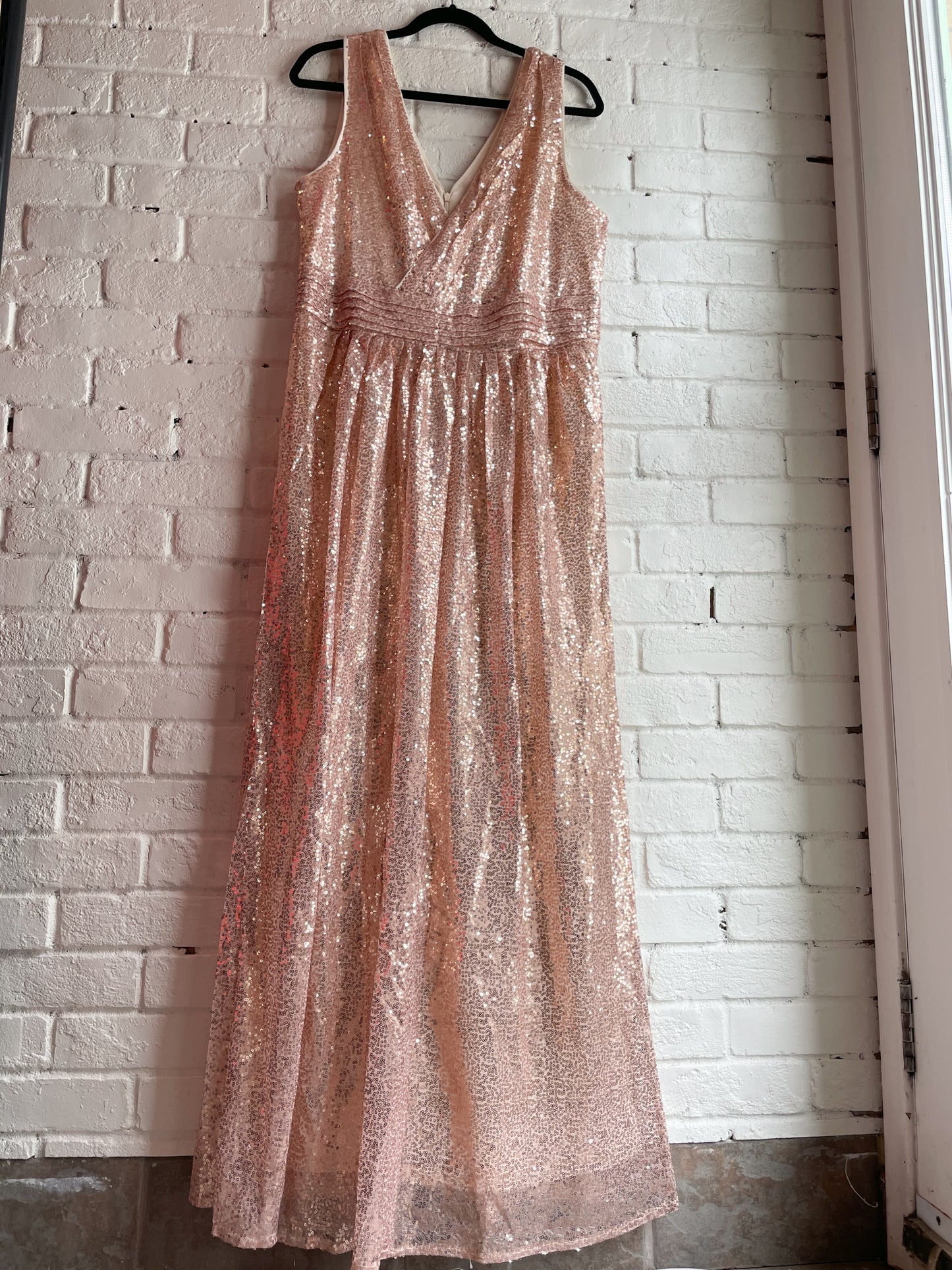 Kate Kasin Rose Gold Sequin Maxi Gown Dress NWT - Large