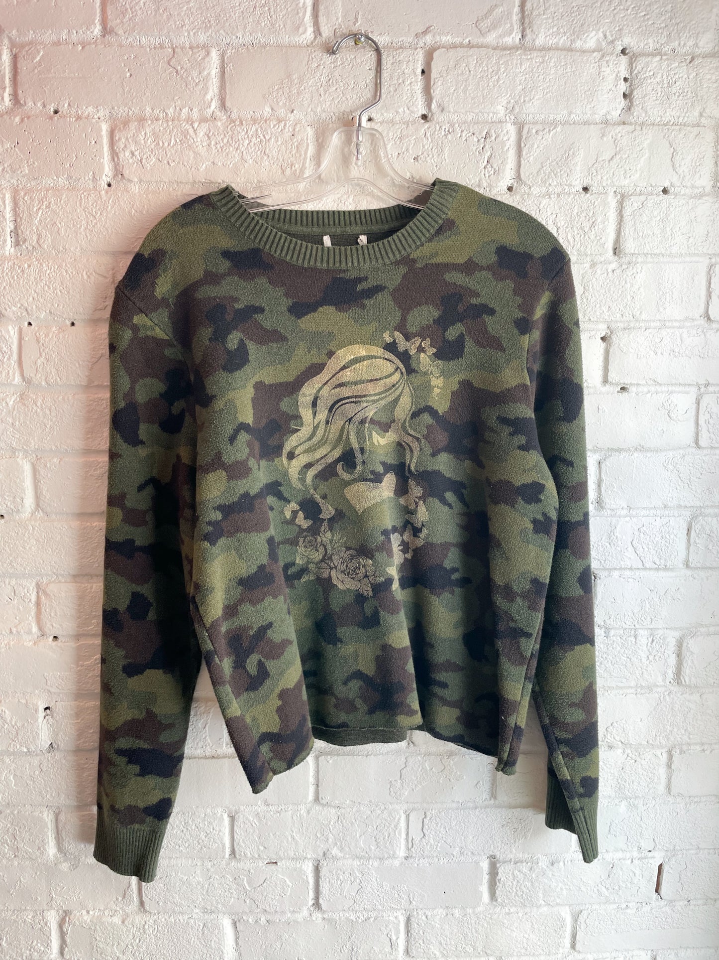 Green Camoflogue Upcycled Golden Mermaid Sweater - Large