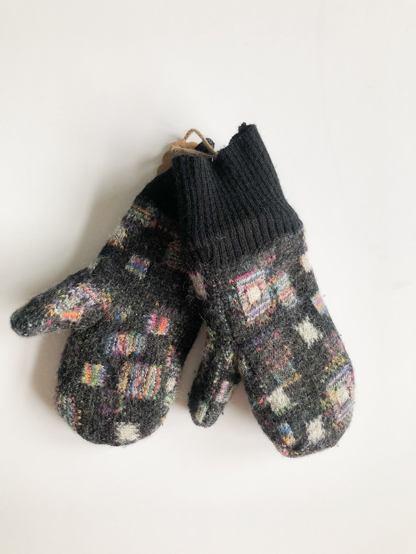 Upcycled Charcoal Rainbow Square Wool Fleece Lined Mittens