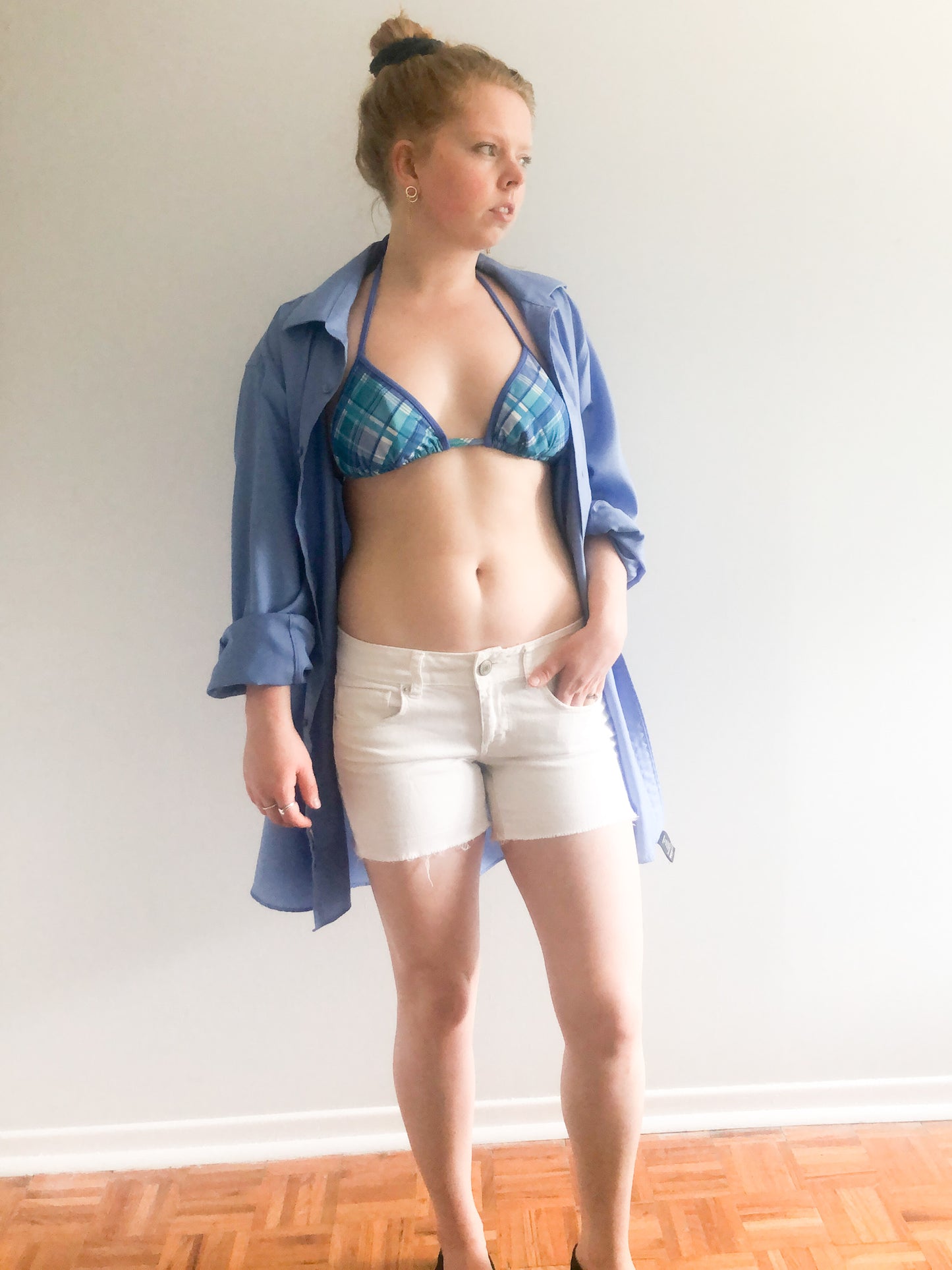 Krista Blue Plaid Bikini Top - M/L