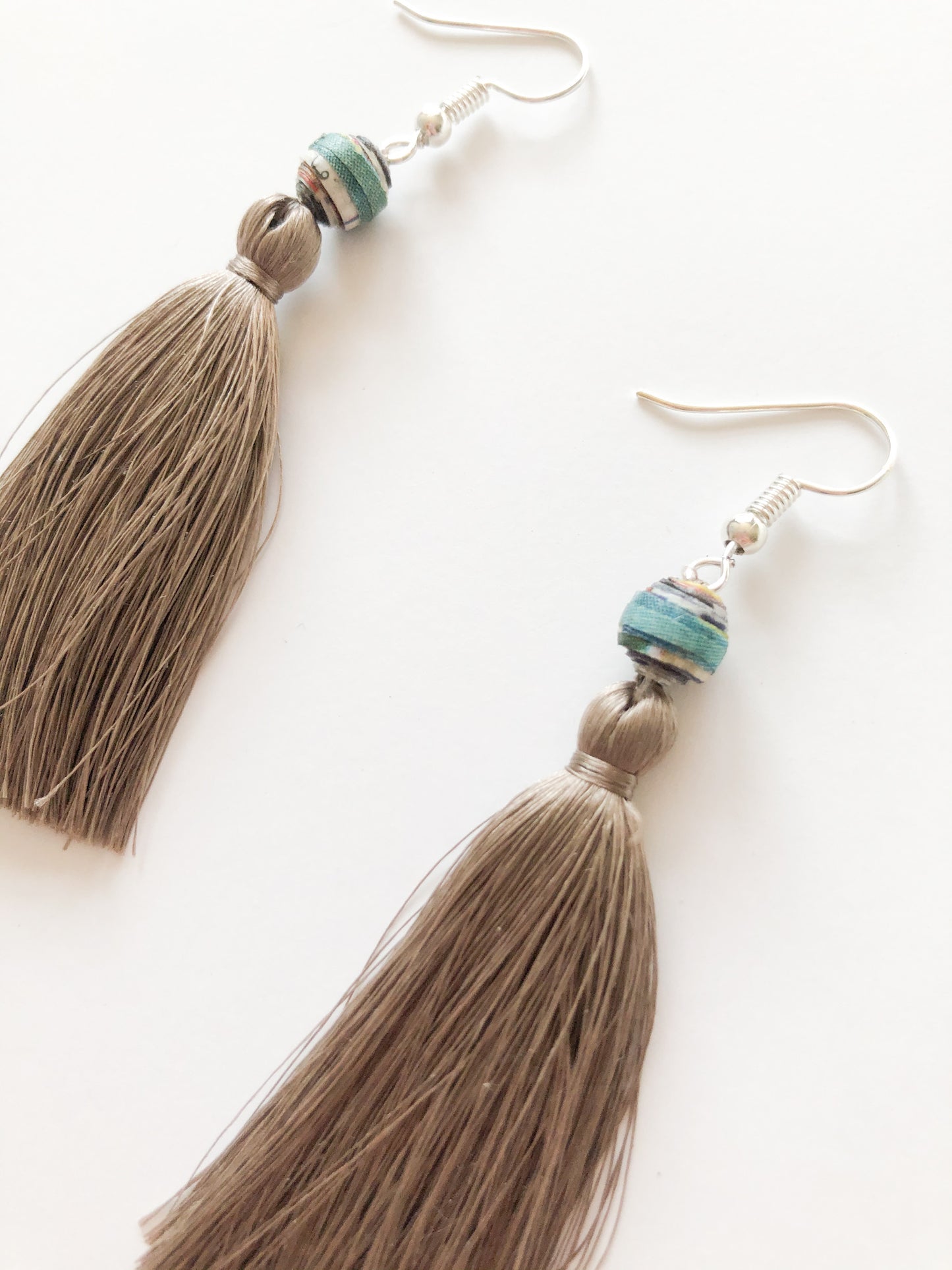 Handmade Recycled Paper & Silk Tassel Earrings Supporting Disabled Women in Laos