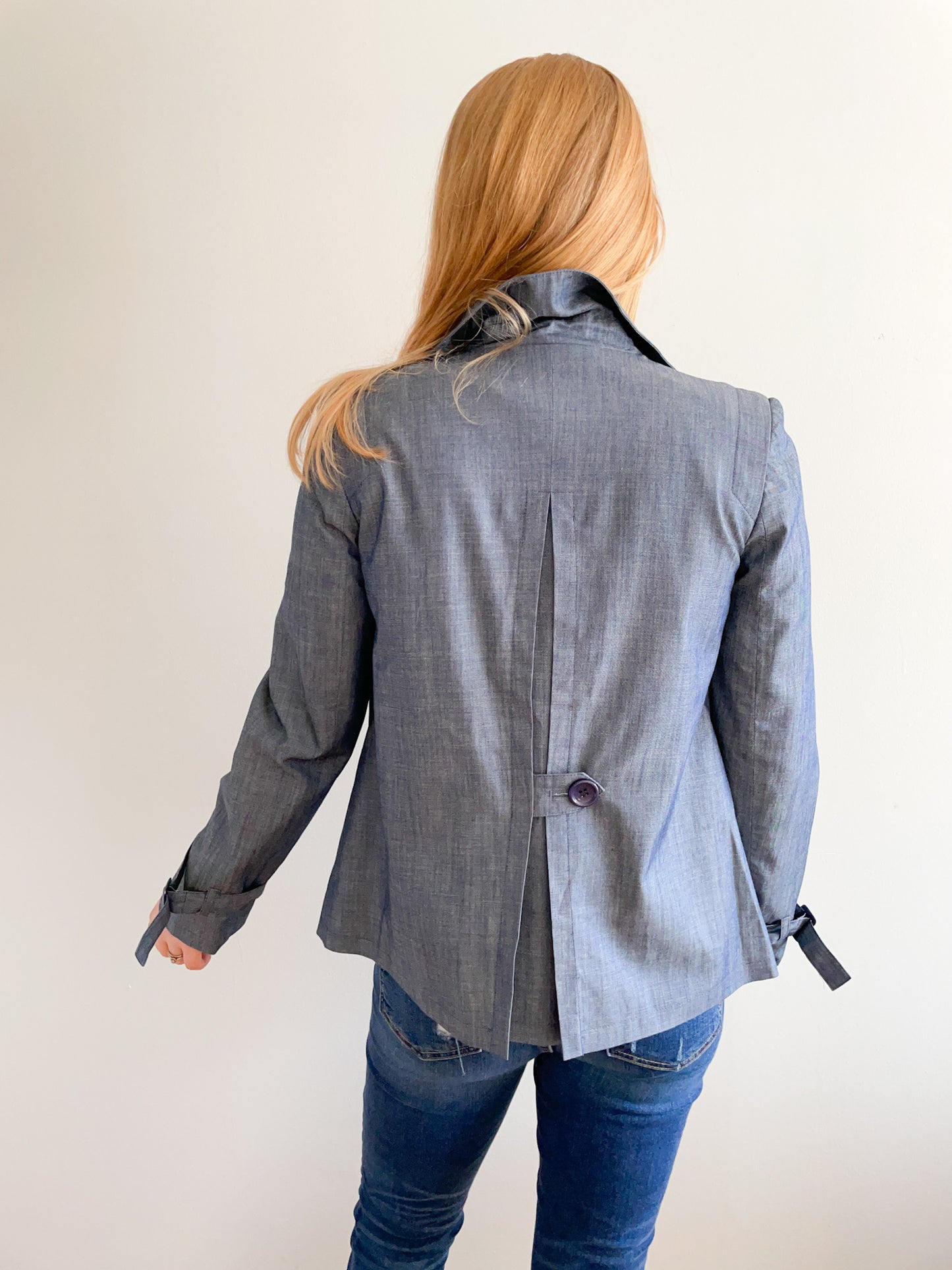 Spanner Blue Tencel Cotton Chambray Blazer Jacket - Small