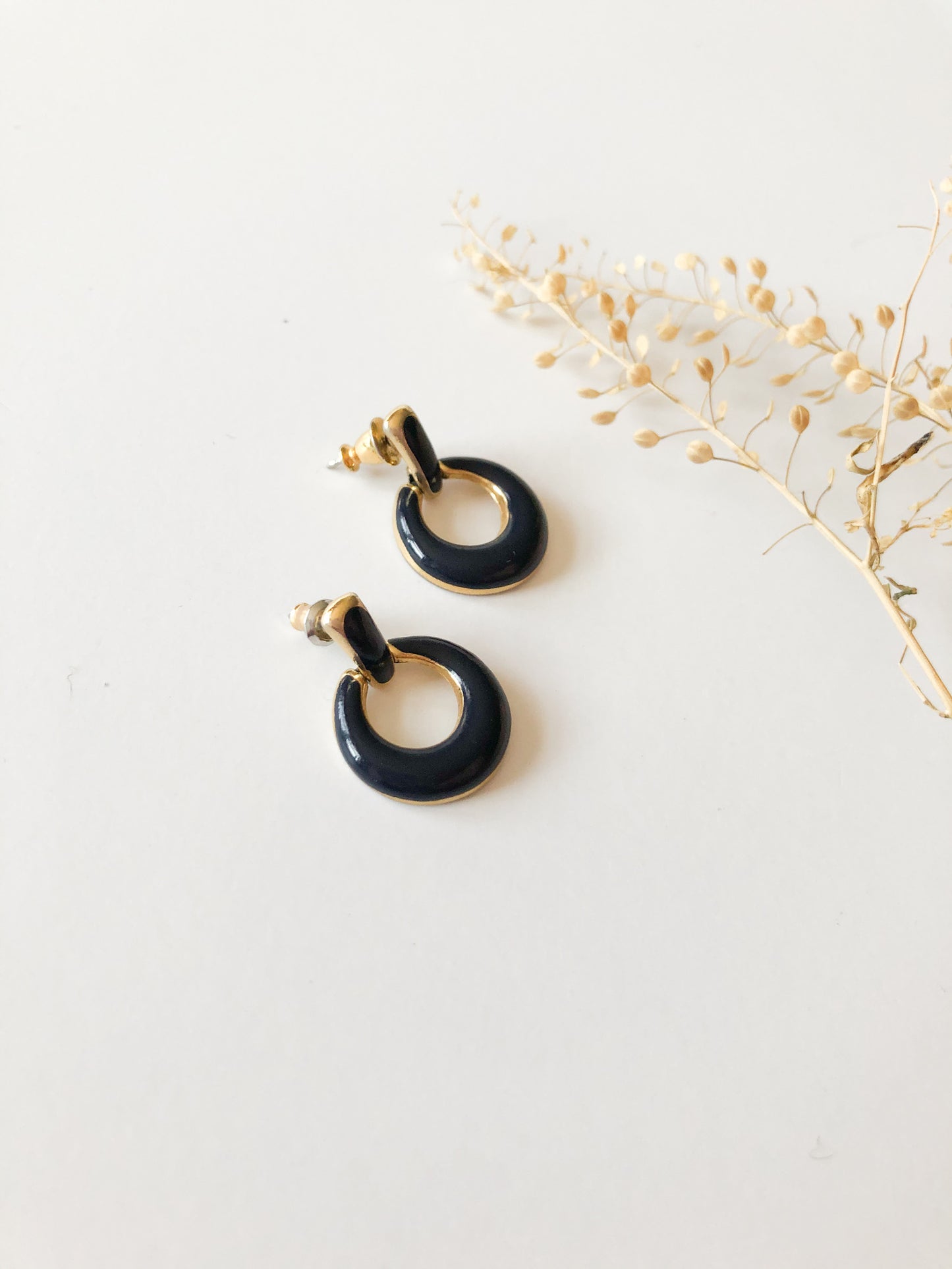 Navy and Gold Bar Drop Hoop Earrings