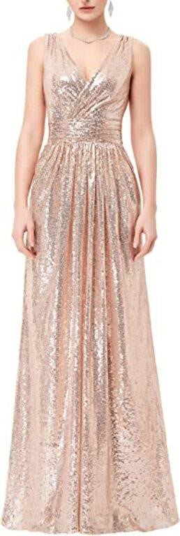 Kate Kasin Rose Gold Sequin Maxi Gown Dress NWT - Large