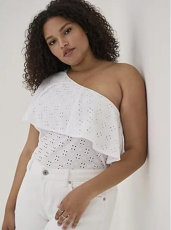 Torrid White One Shouldered Eyelet Ruffle Top NWT - 3XL