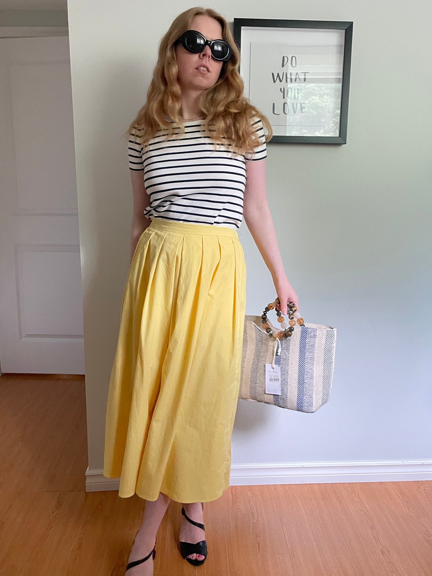 Marled Essentials Cream & Navy Striped Stretch Tee – XS/S