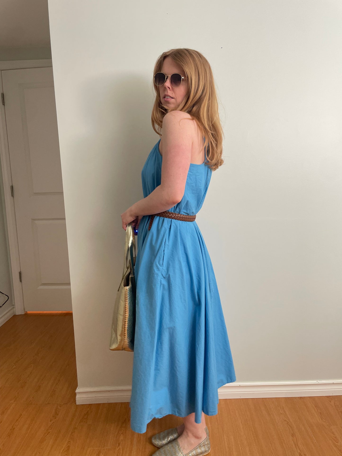 Banana Republic Cotton Tie-Back Full Skirt Midi Dress with Pockets – Size Medium