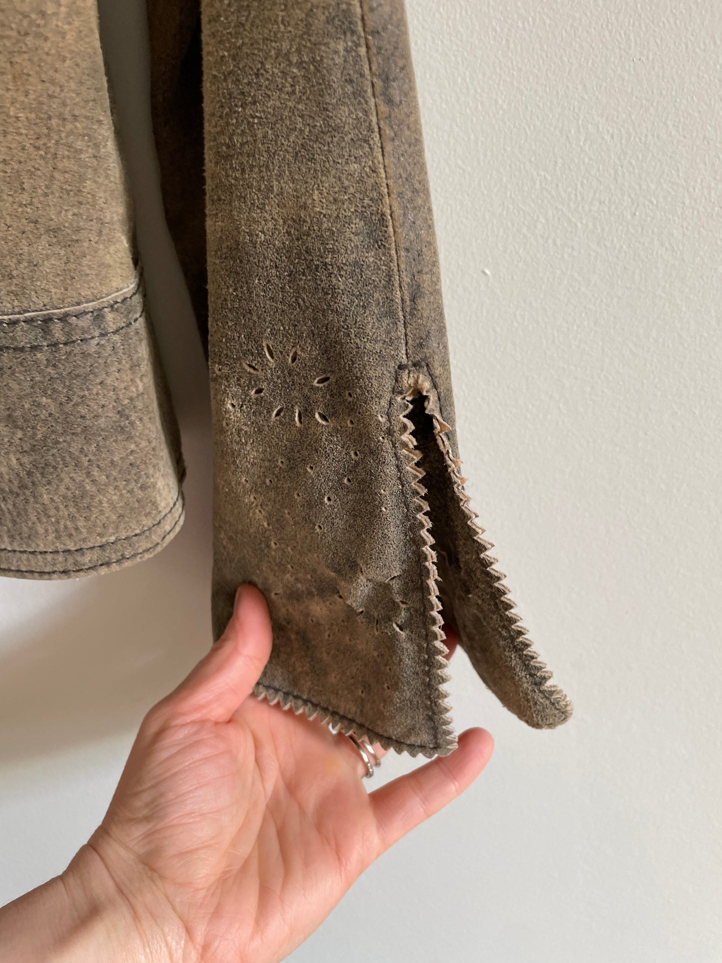 Spanner Taupe Genuine Leather Laser-Cut Jacket — Size Small