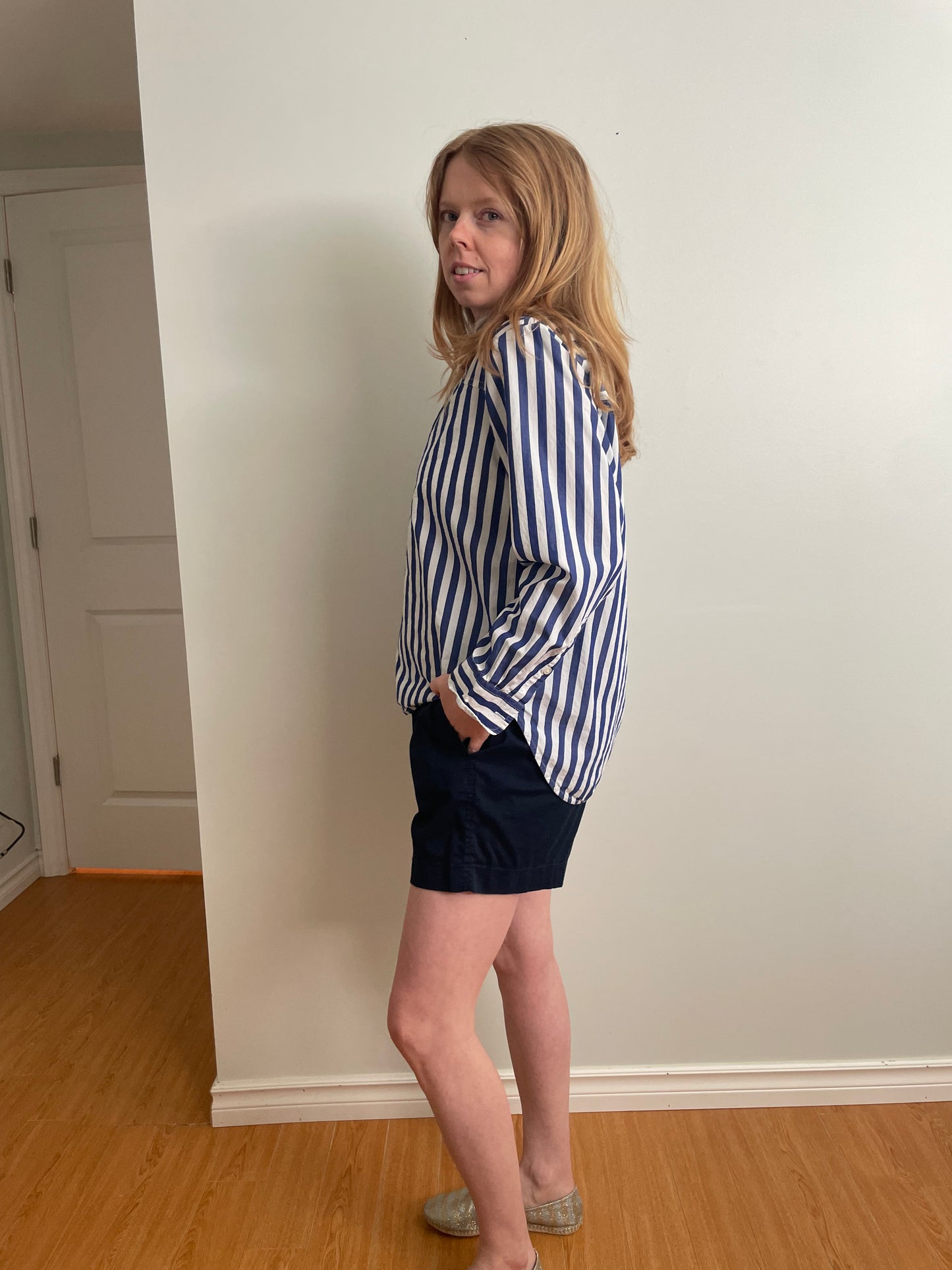 J.Crew Blue & White Striped Cotton Popover Shirt – Size 6