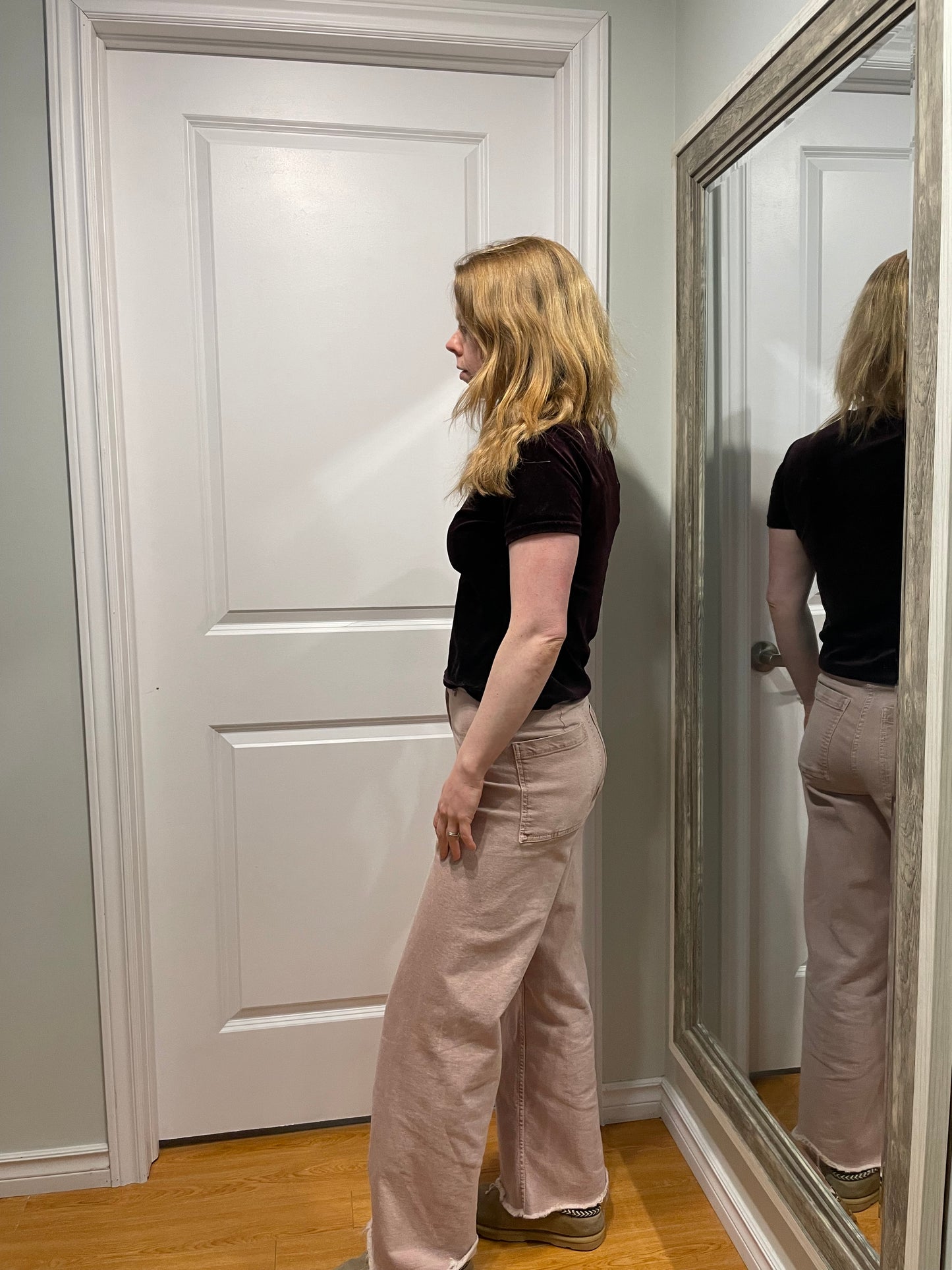 Zig Zag Burgundy Velvet Stretch T-Shirt – Vintage 1990s – XS/Small