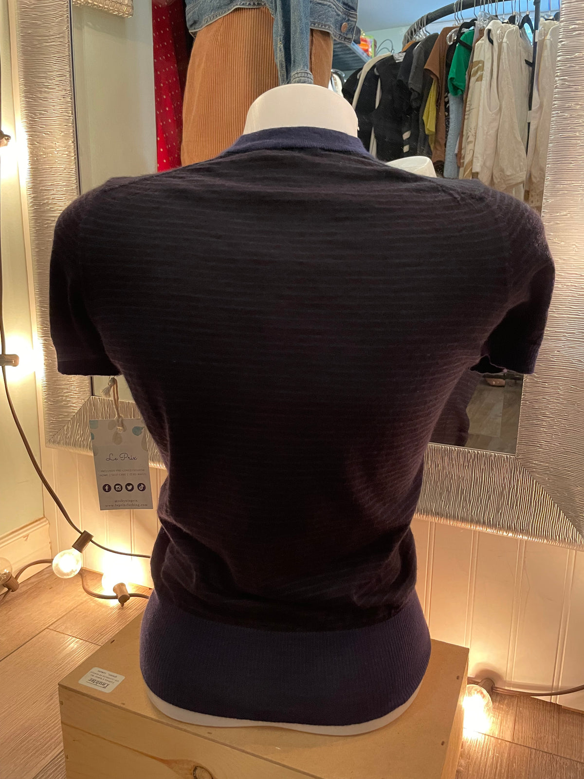 Marlowe Navy Black Silk Cashmere Fine Knit Sweater – XS/S