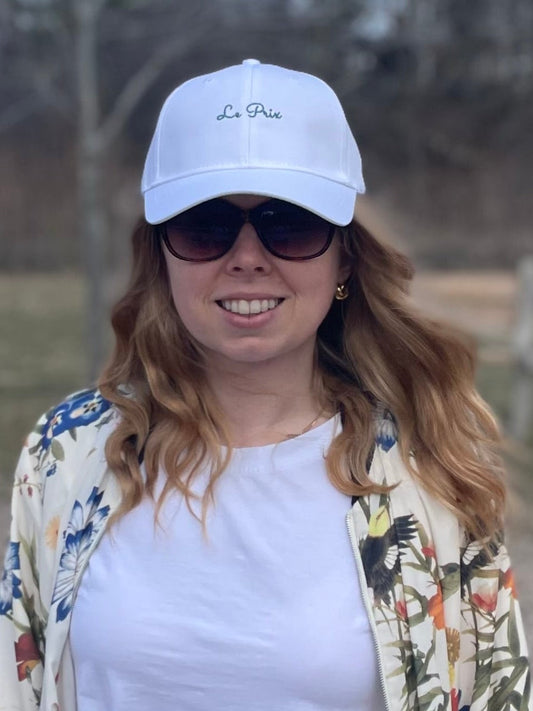 Le Prix White Cotton Embroidered Cap – Forest Green Logo