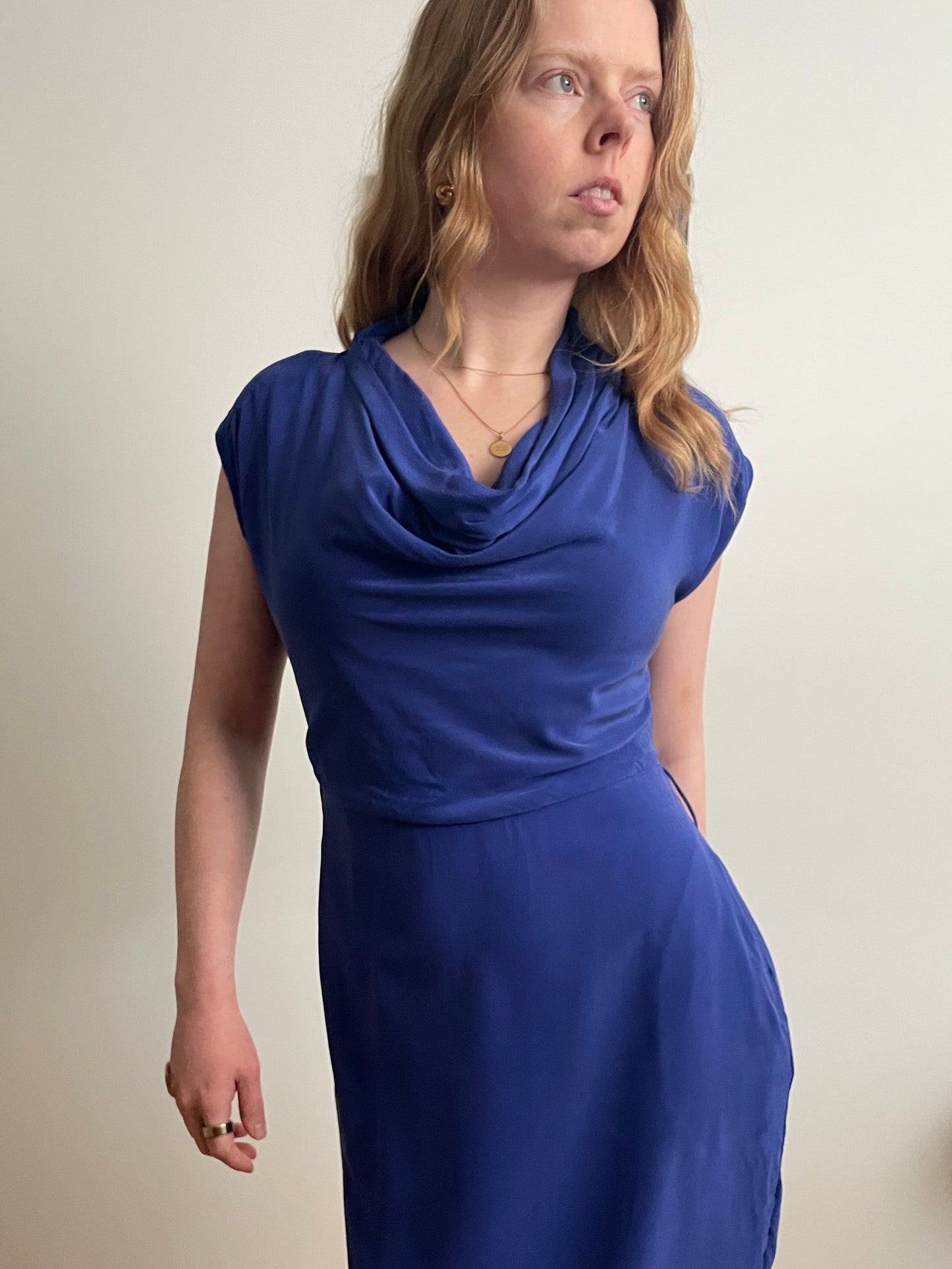 Ted Baker Blue 100% Silk Sheath Midi Dress