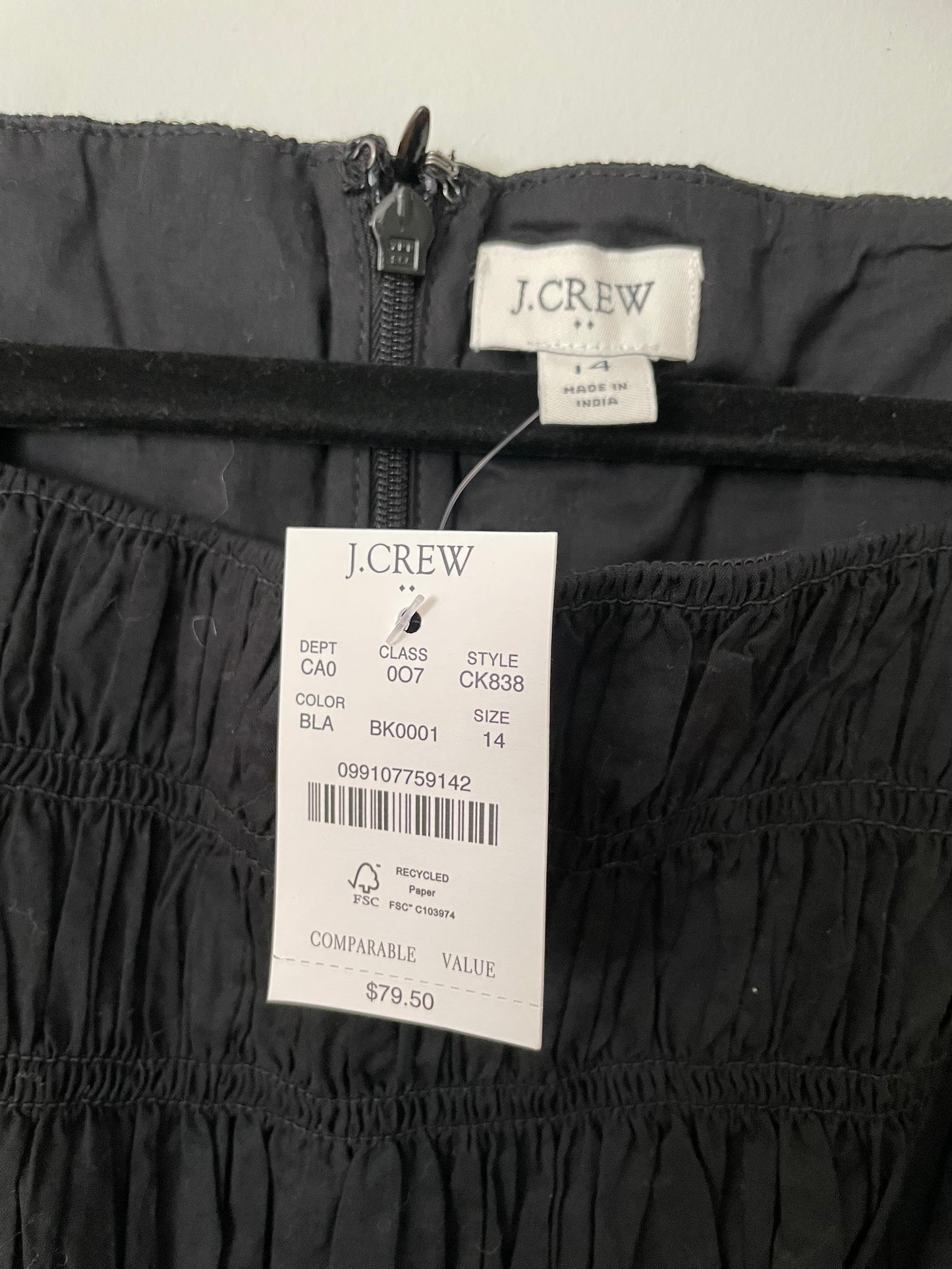 J.Crew Black Smocked Cotton Peplum Tank Top NWT - Size 14 - Le Prix Fashion & Consulting