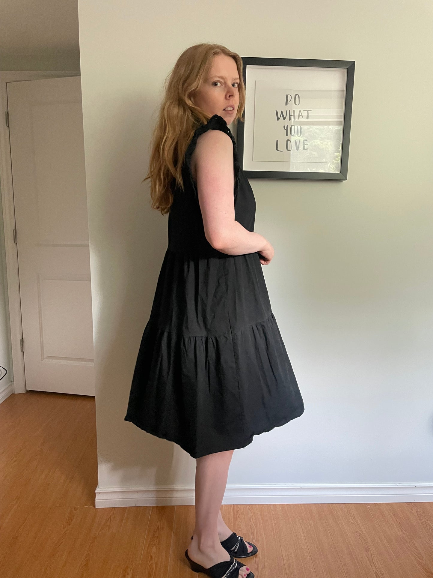 Valentina Naidi Black Cotton Tiered Ruffle Dress – Medium