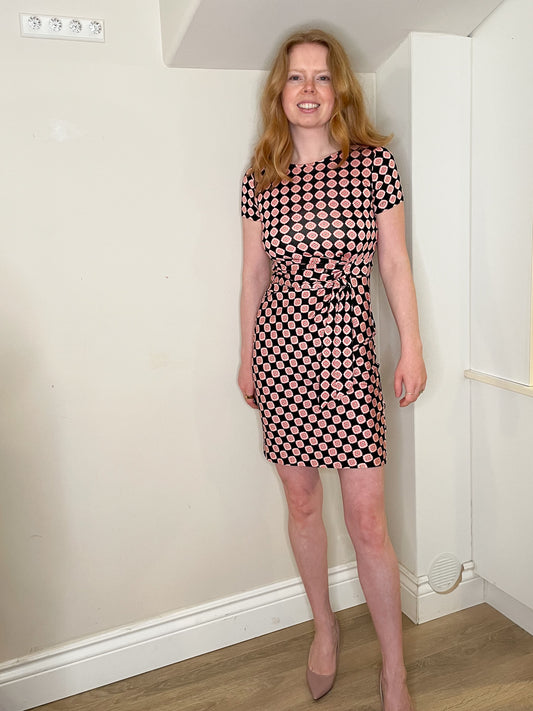 Diane Von Furstenberg Navy Red Print 100% Silk Dress - XS