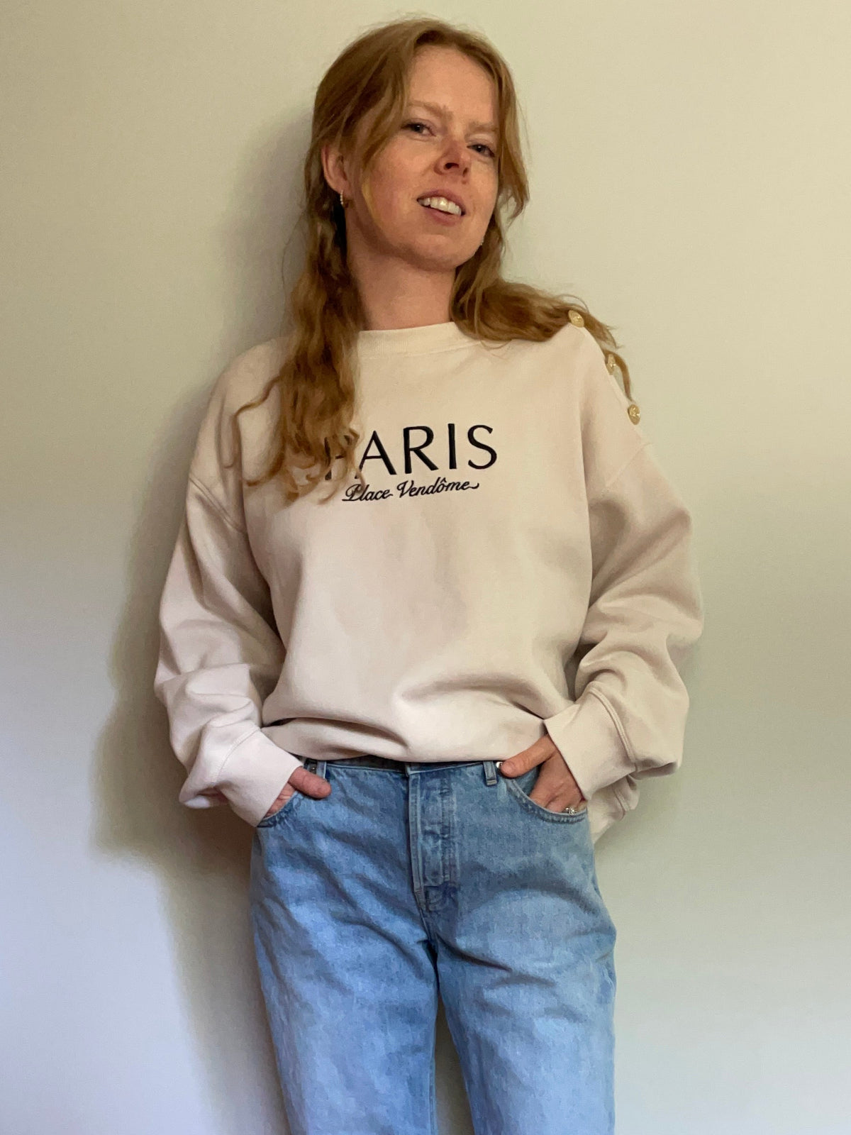 H&M Beige Paris Place Vendôme Fleece-Lined Sweatshirt – Large/XL