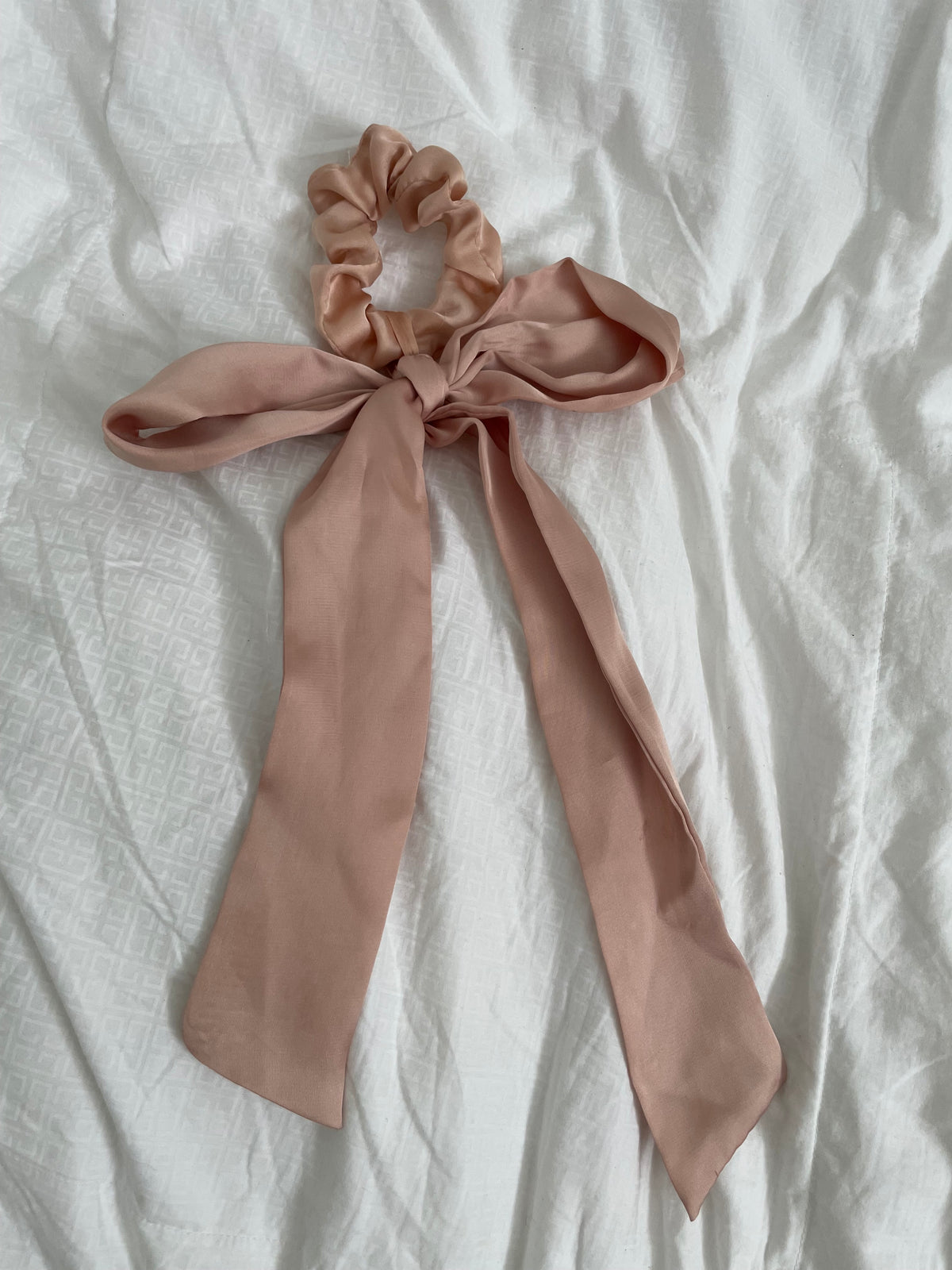 Blush Pink Satin Bow Scarf Scrunchie Hair Tie