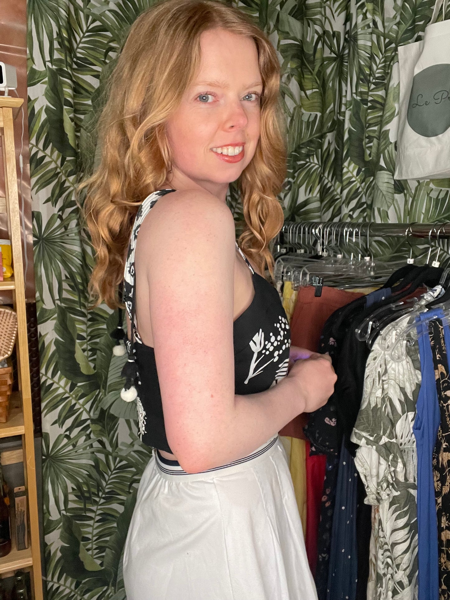 Rachel Zoe Black & White Linen Blend Cropped Bustier Top – Medium
