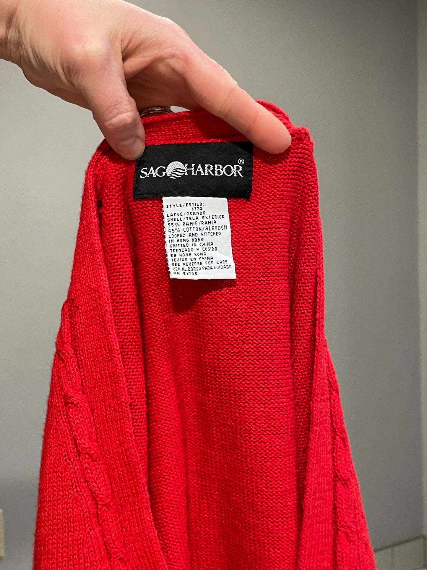 Vintage Sag Harbor Red Button-Front Ramie Cotton Knit Vest – Large