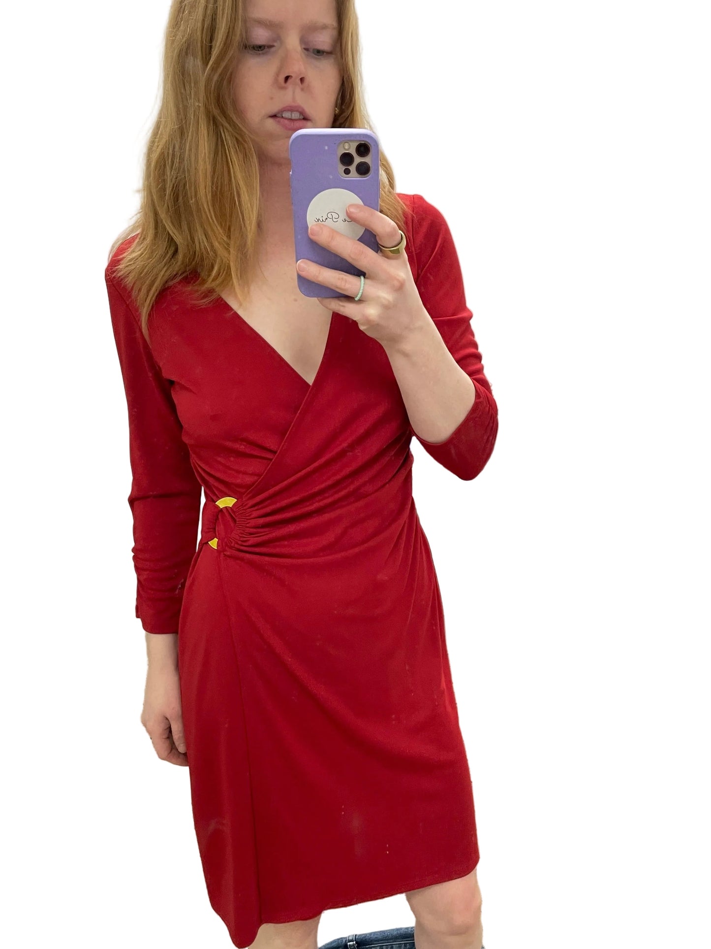 A.B.S by Allen Schwartz Deep Red Ring-Detail Wrap Dress – XS/S