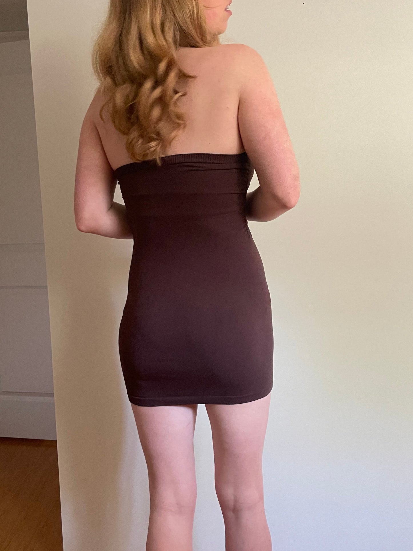 Bebe Chocolate Brown Strapless Mini Dress with Built-In Shelf Bra - XS/S