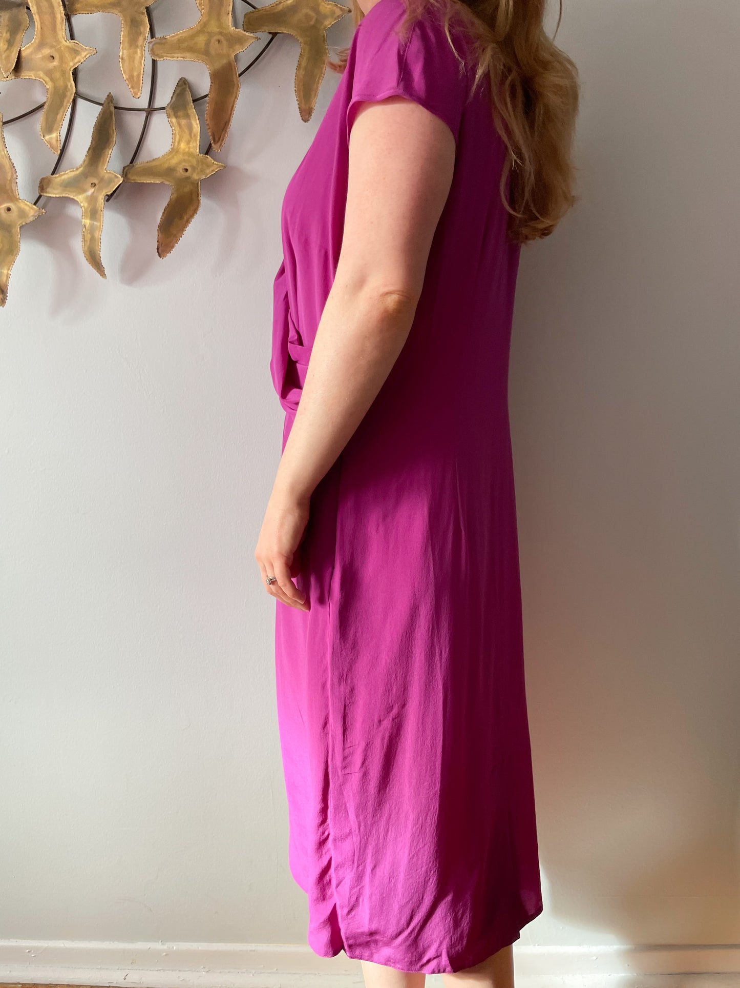 Chére Marie Magenta Wrap Style Silk Midi Dress NWT - Large