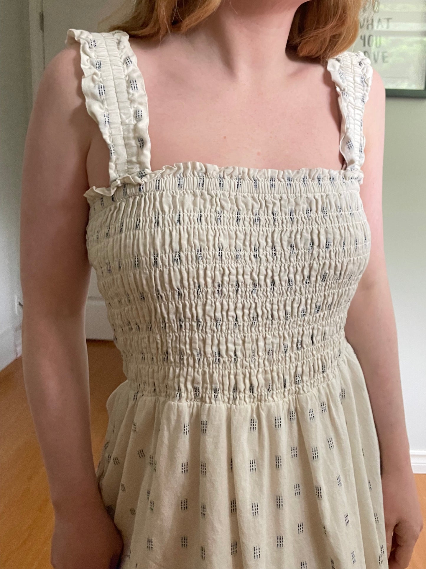 Madewell Cream Cotton Smocked Dress with Pockets | Size S-L
