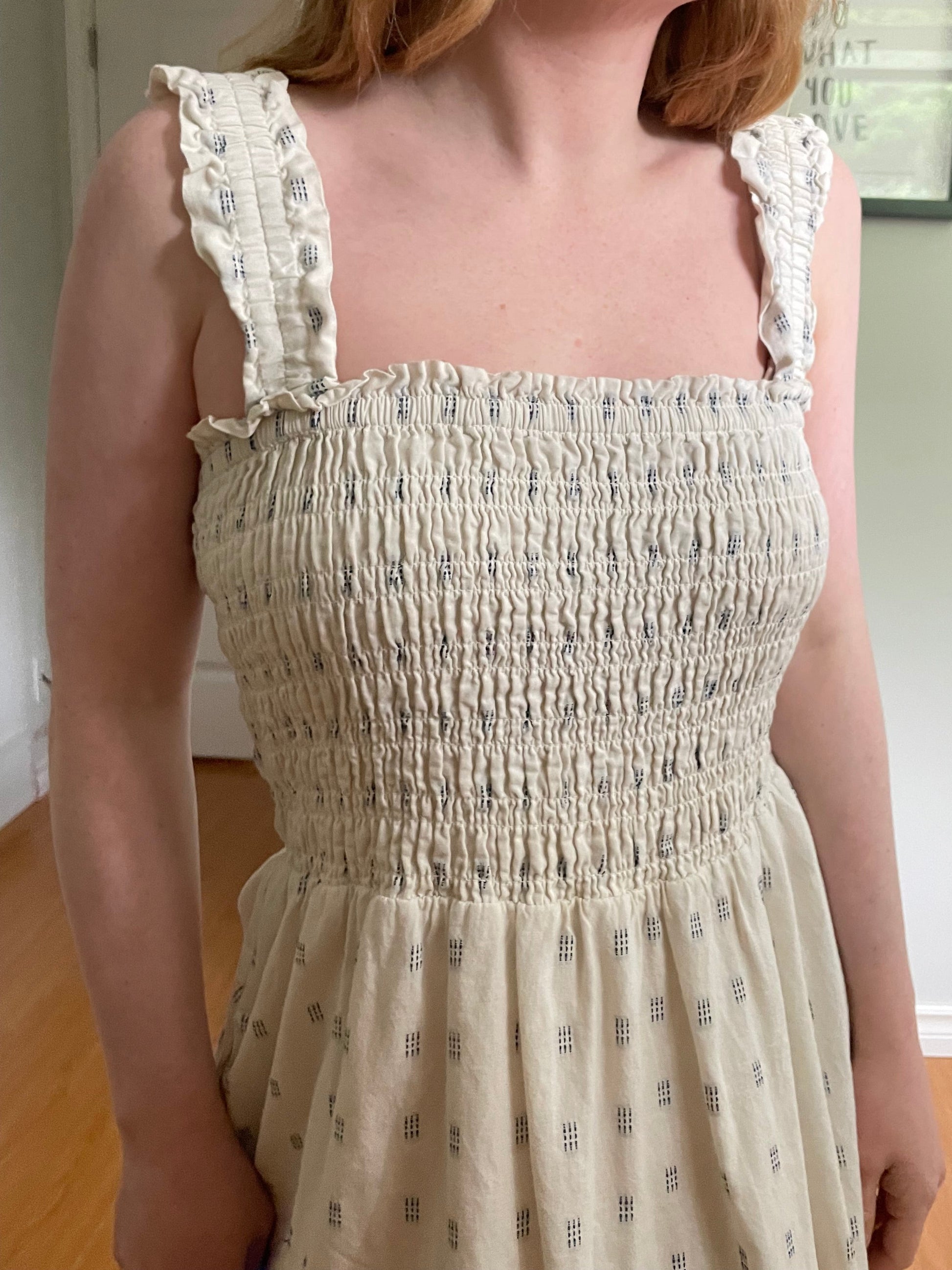 Madewell Cream Cotton Smocked Dress with Pockets