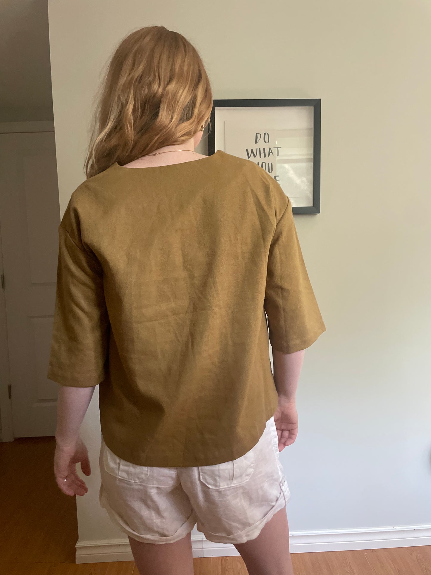 Hannah Canvas Ochre Linen V-Neck Top - M/L