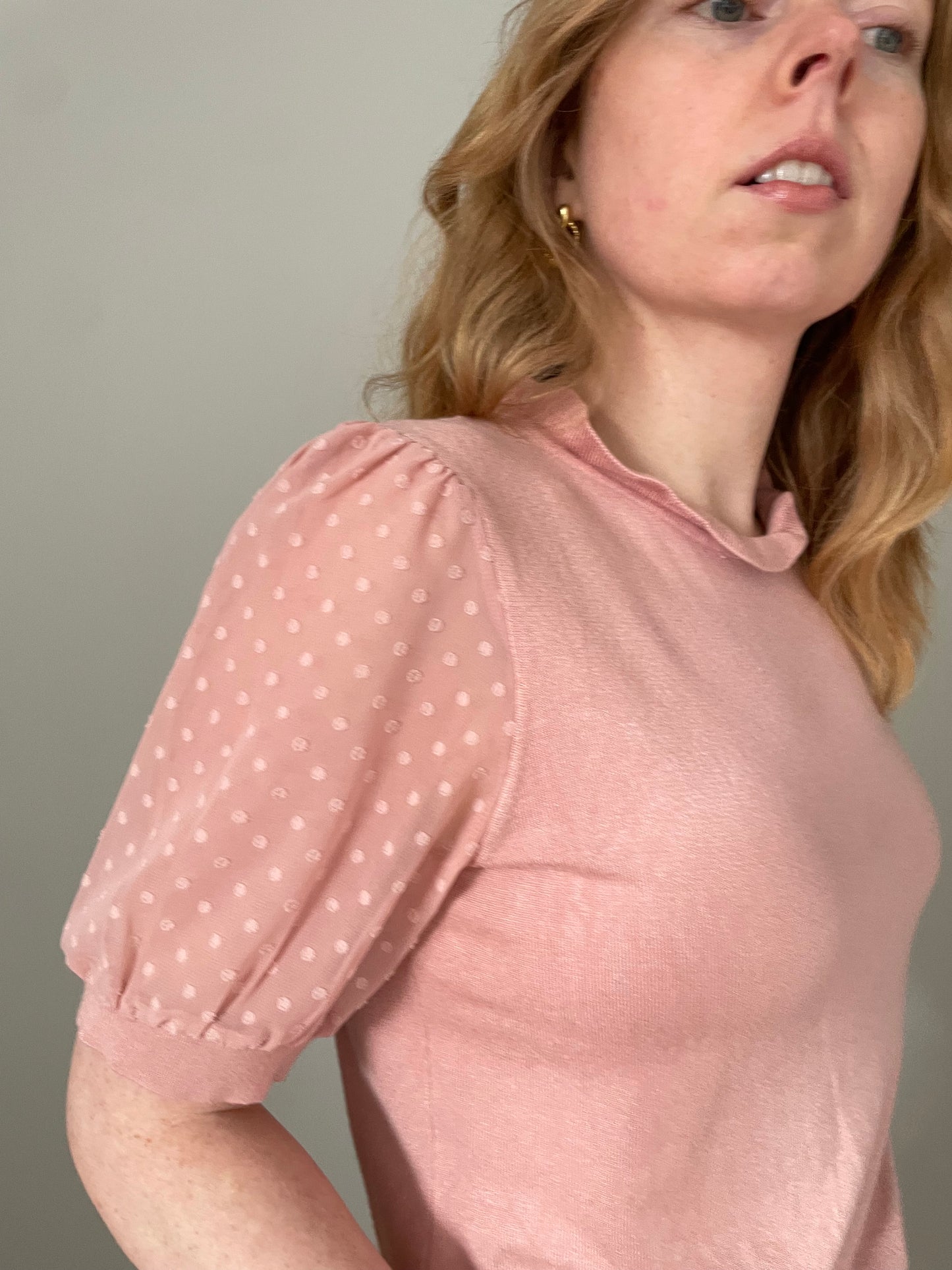 Adrianna Papell Blush Pink Dot Puff Sleeve Knit Top – Small / Medium