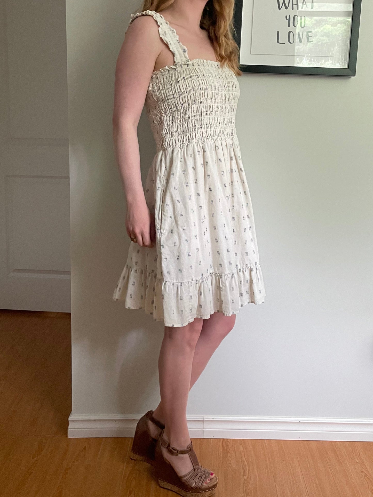 Madewell Cream Cotton Smocked Dress with Pockets | Size S-L