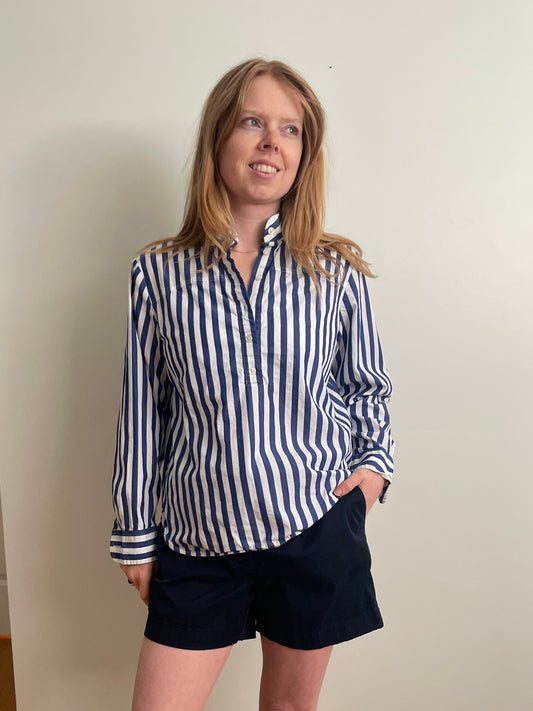 J.Crew Blue & White Striped Cotton Popover Shirt – Size 6