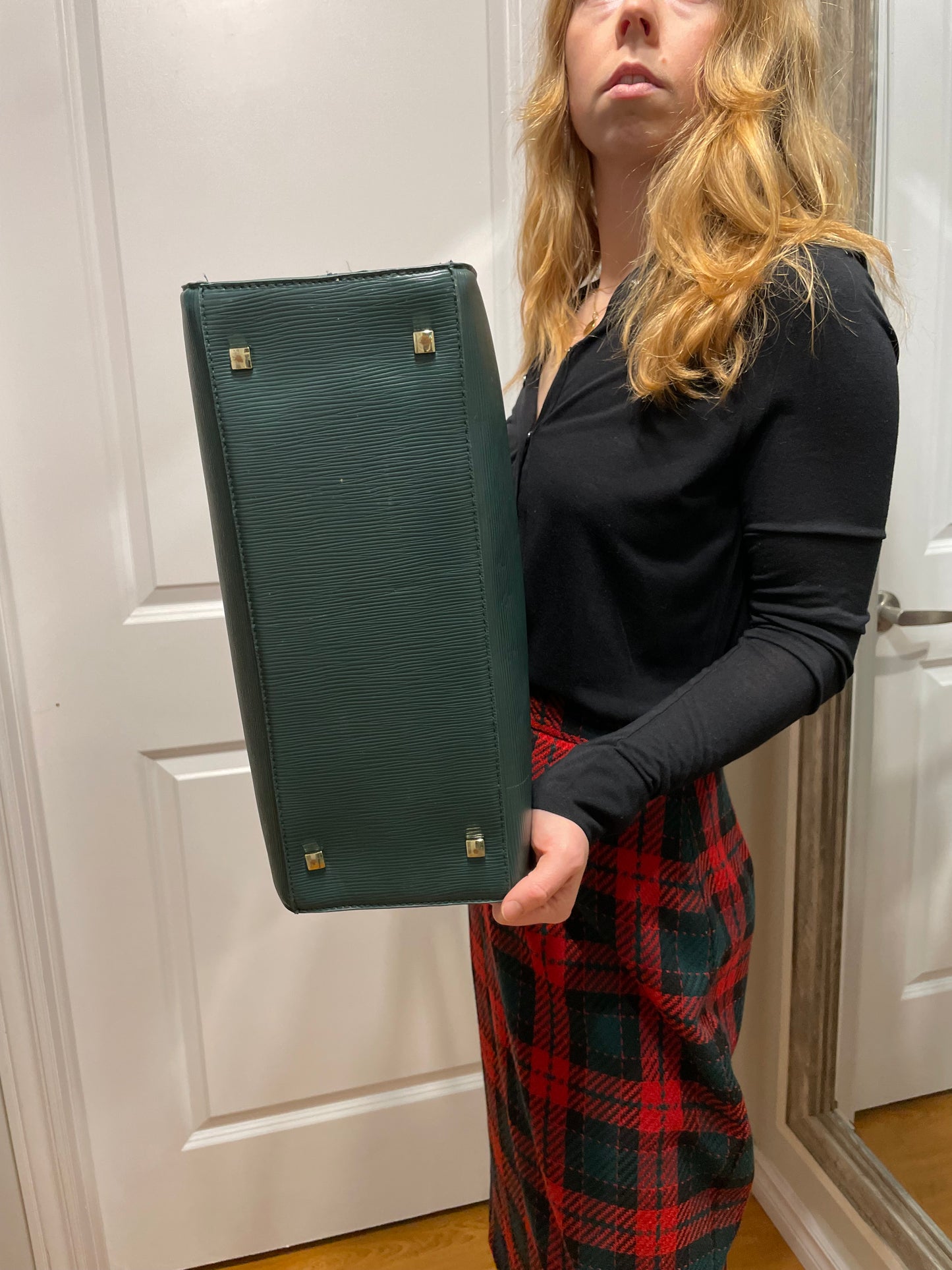 H&M Deep Green Structured Zip Tote Bag