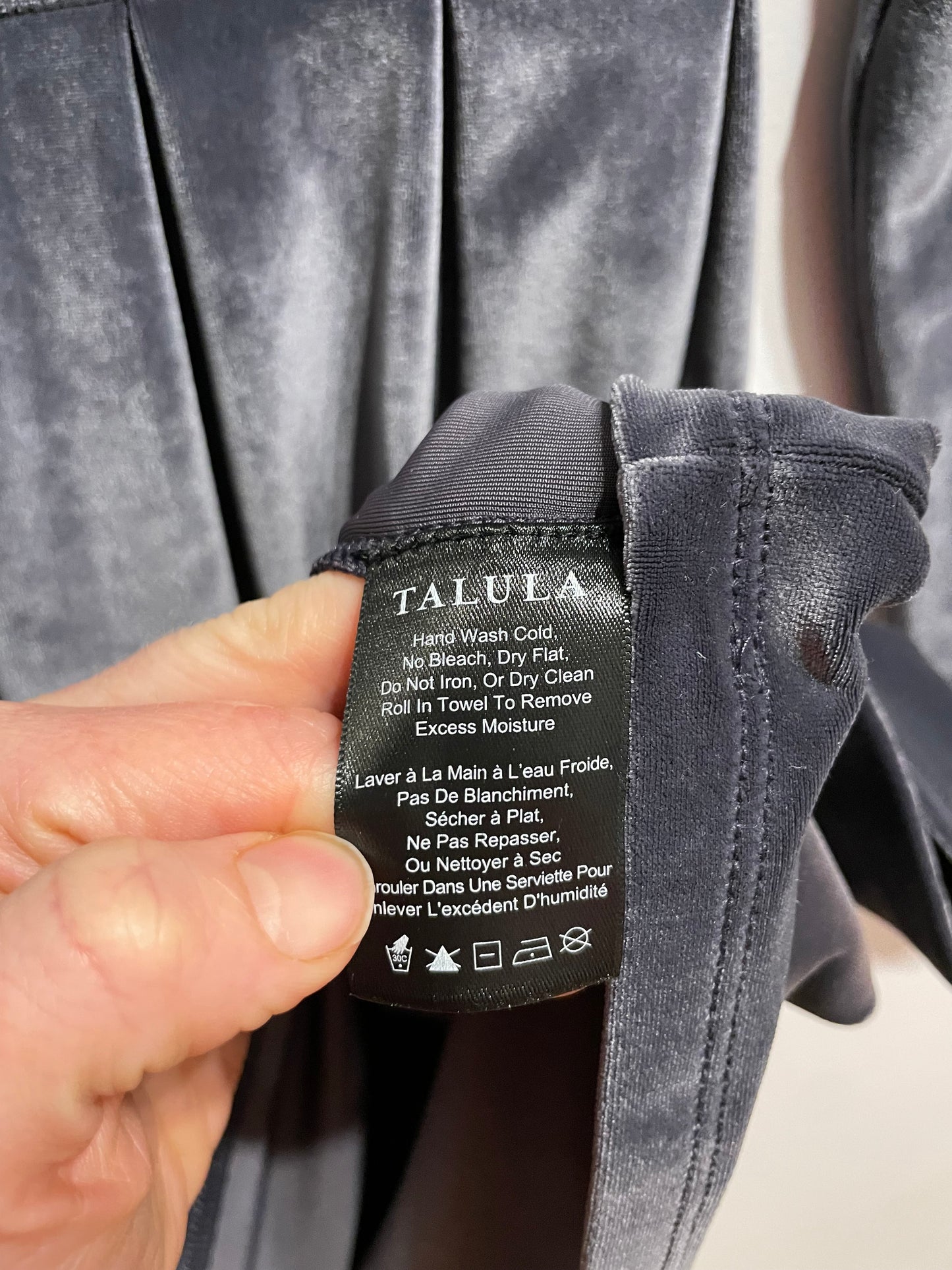 Talula Grey Velvet Stretch Long Sleeve Dress – XS