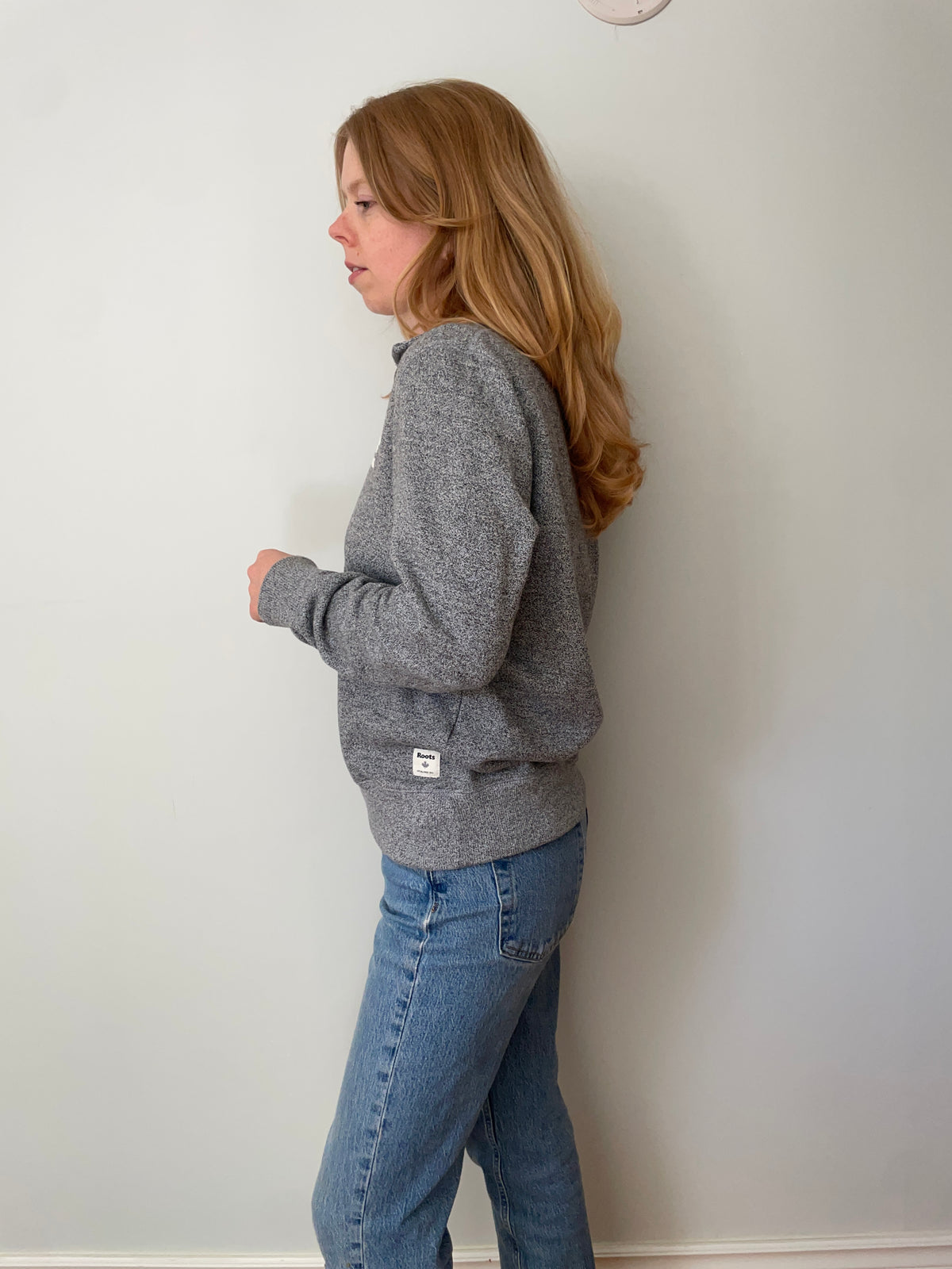 Roots Grey Salt & Pepper Quarter-Zip Sweatshirt – Medium