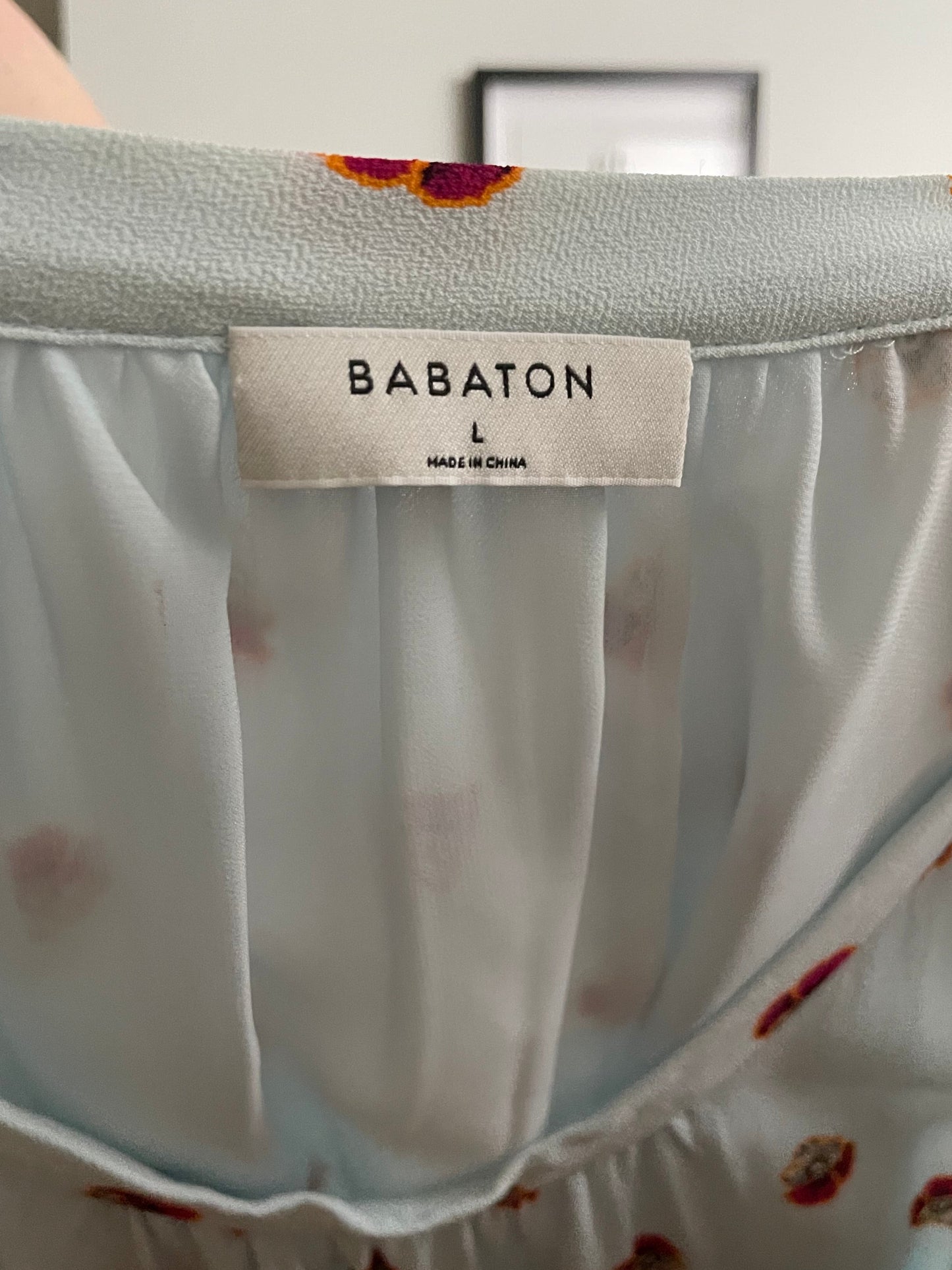 BABATON Aritzia Light Blue Floral Sleeveless Blouse – Size Large