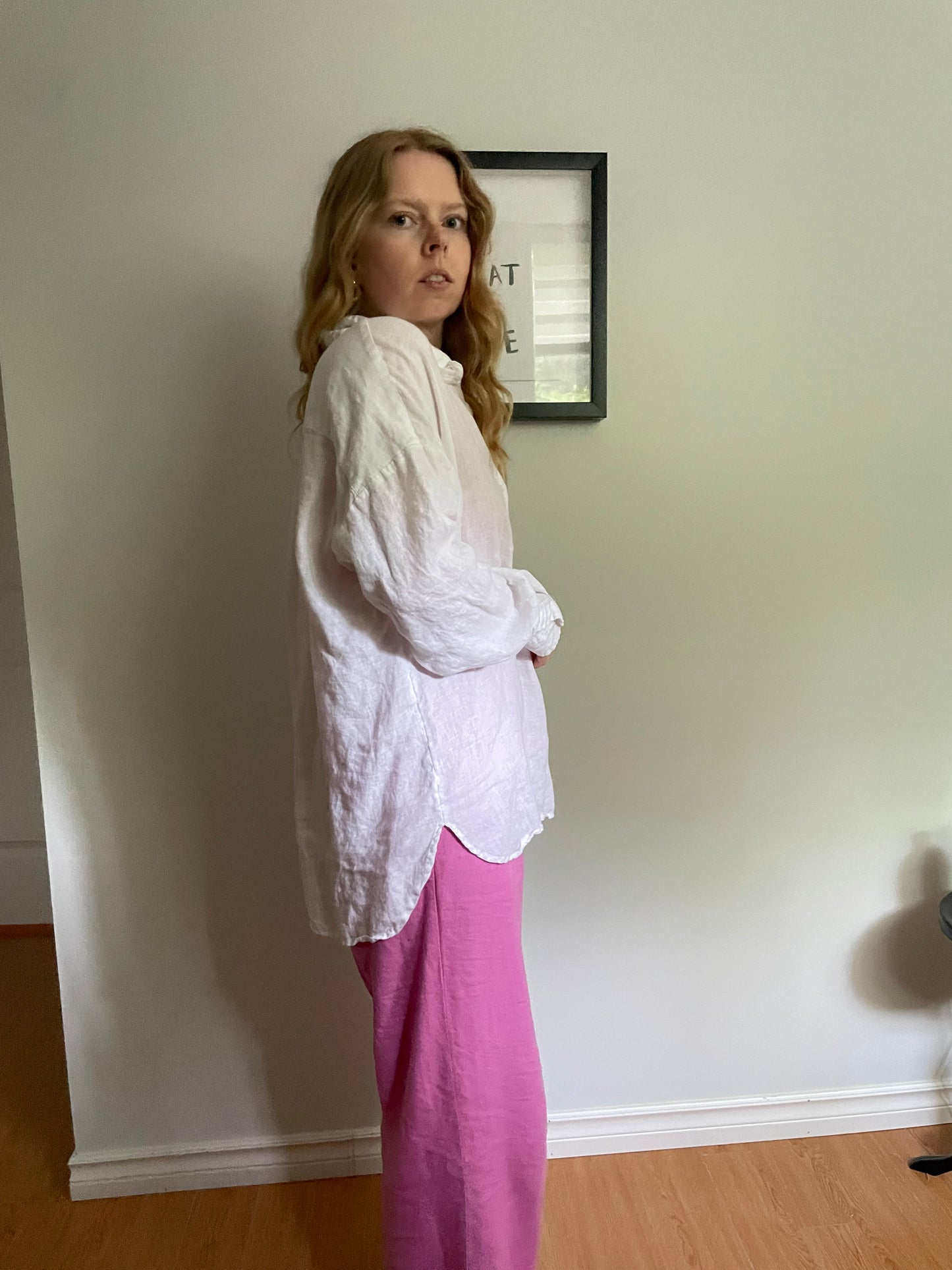 Spanner – White 100% Linen Oversized Popover Tunic Shirt - Medium