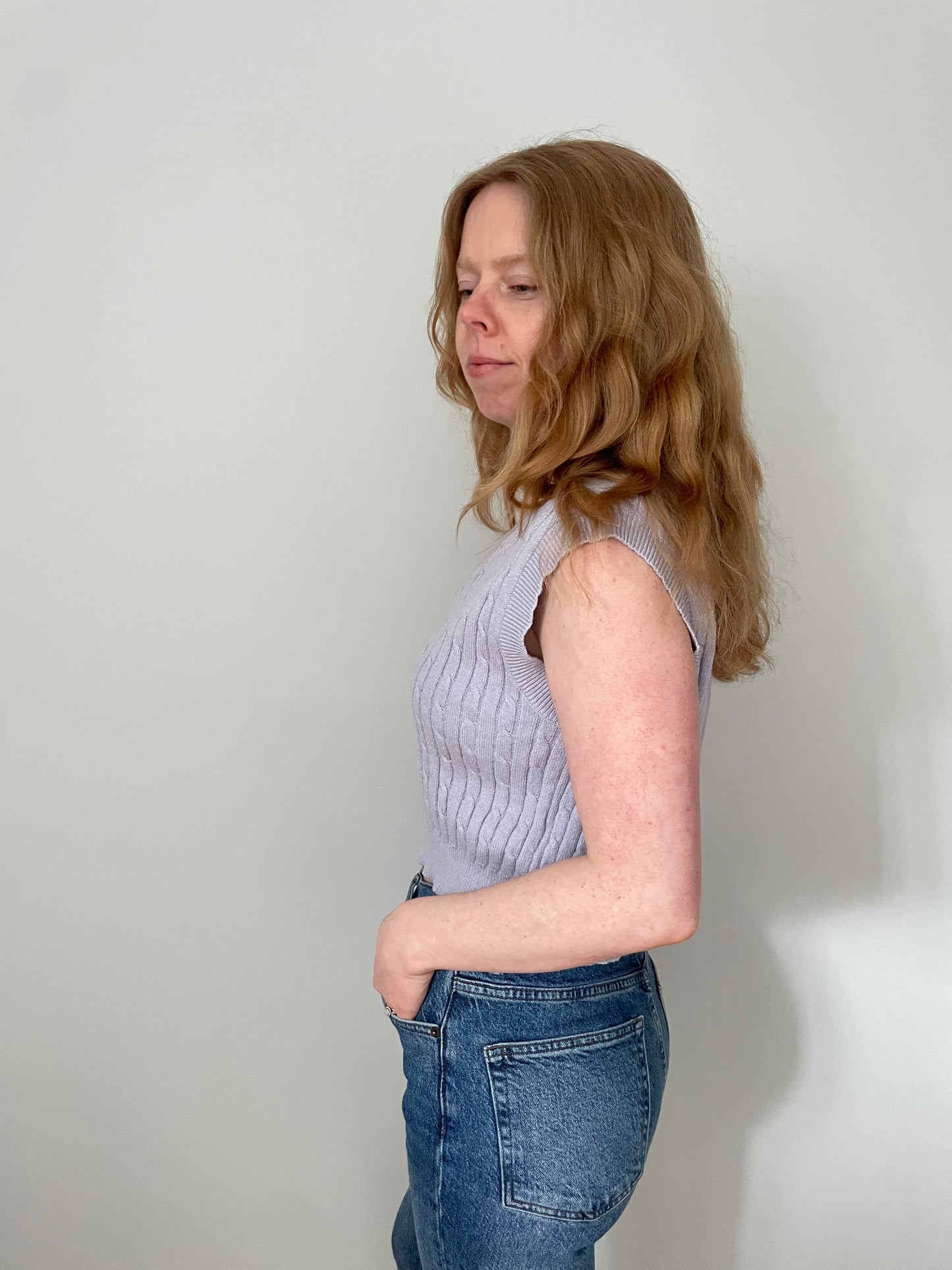 Twik Soft Lilac Cable Knit Sleeveless Sweater Vest – Size XS/S