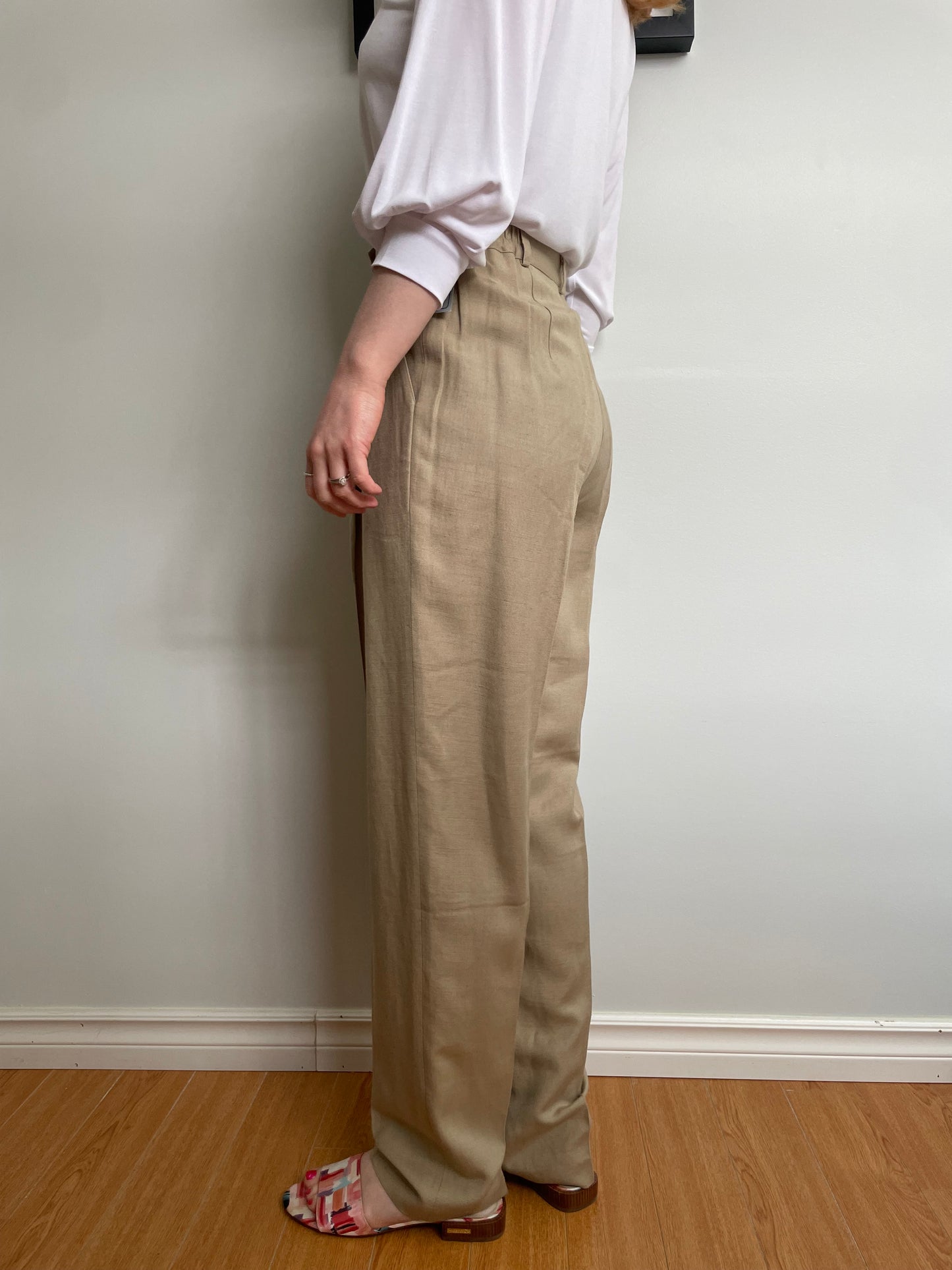 Nygård Collection Beige Linen Blend Pleated Trousers – High Rise – Size 8 (Fits XS/S)